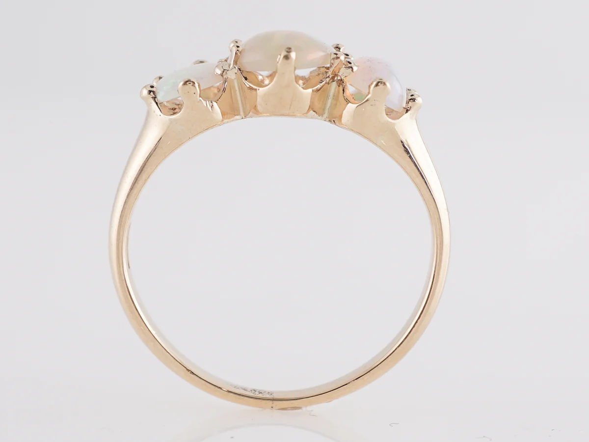 Three Stone Victorian Opal Ring in 14k Yellow Gold - Image 4