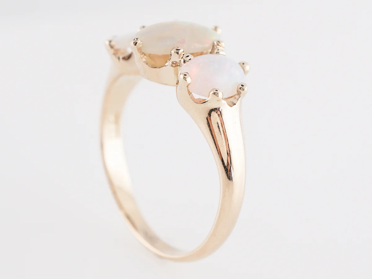 Three Stone Victorian Opal Ring in 14k Yellow Gold - Image 5