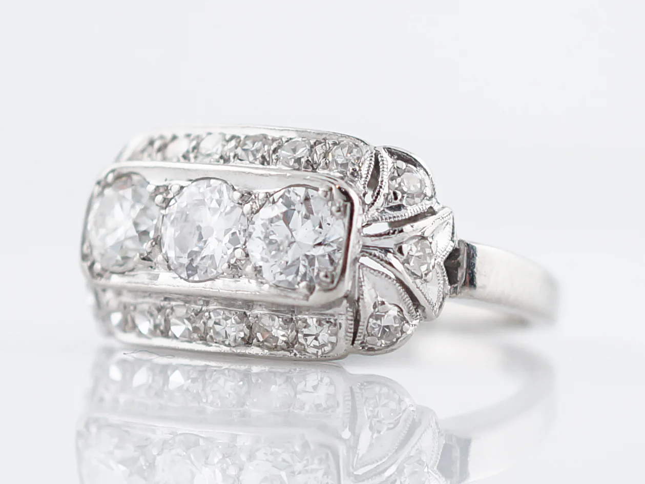 Three Stone Vintage Filigree Diamond Engagement Ring - Image 2