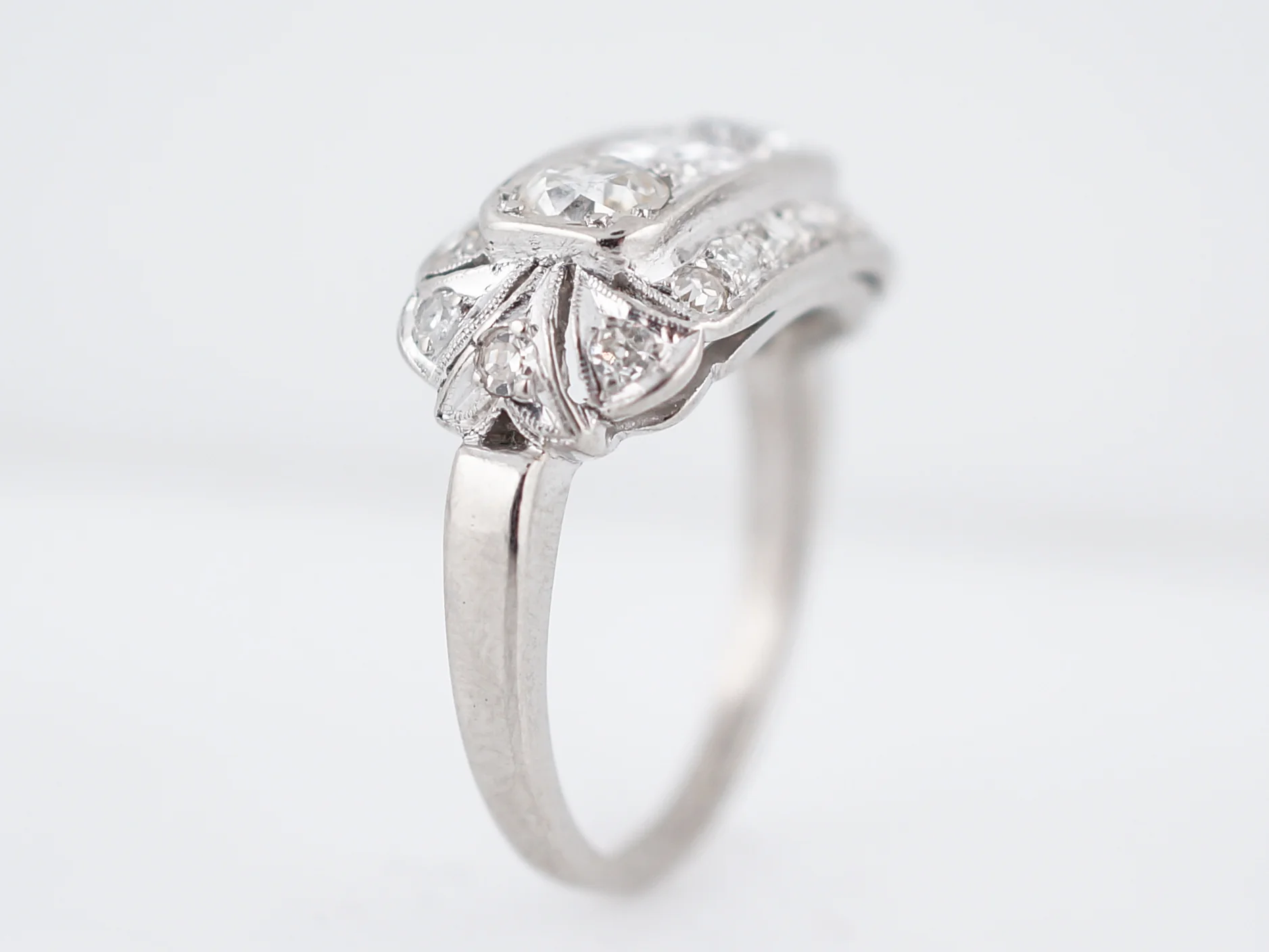 Three Stone Vintage Filigree Diamond Engagement Ring - Image 5