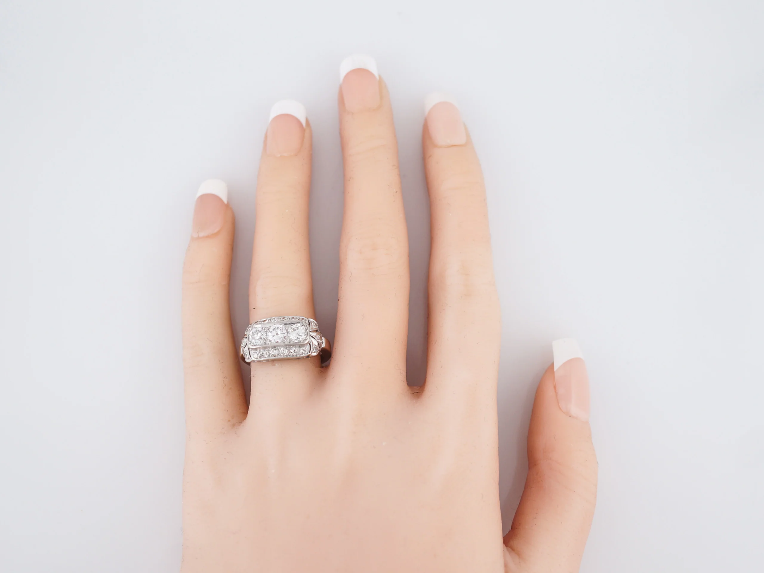 Three Stone Vintage Filigree Diamond Engagement Ring - Image 6