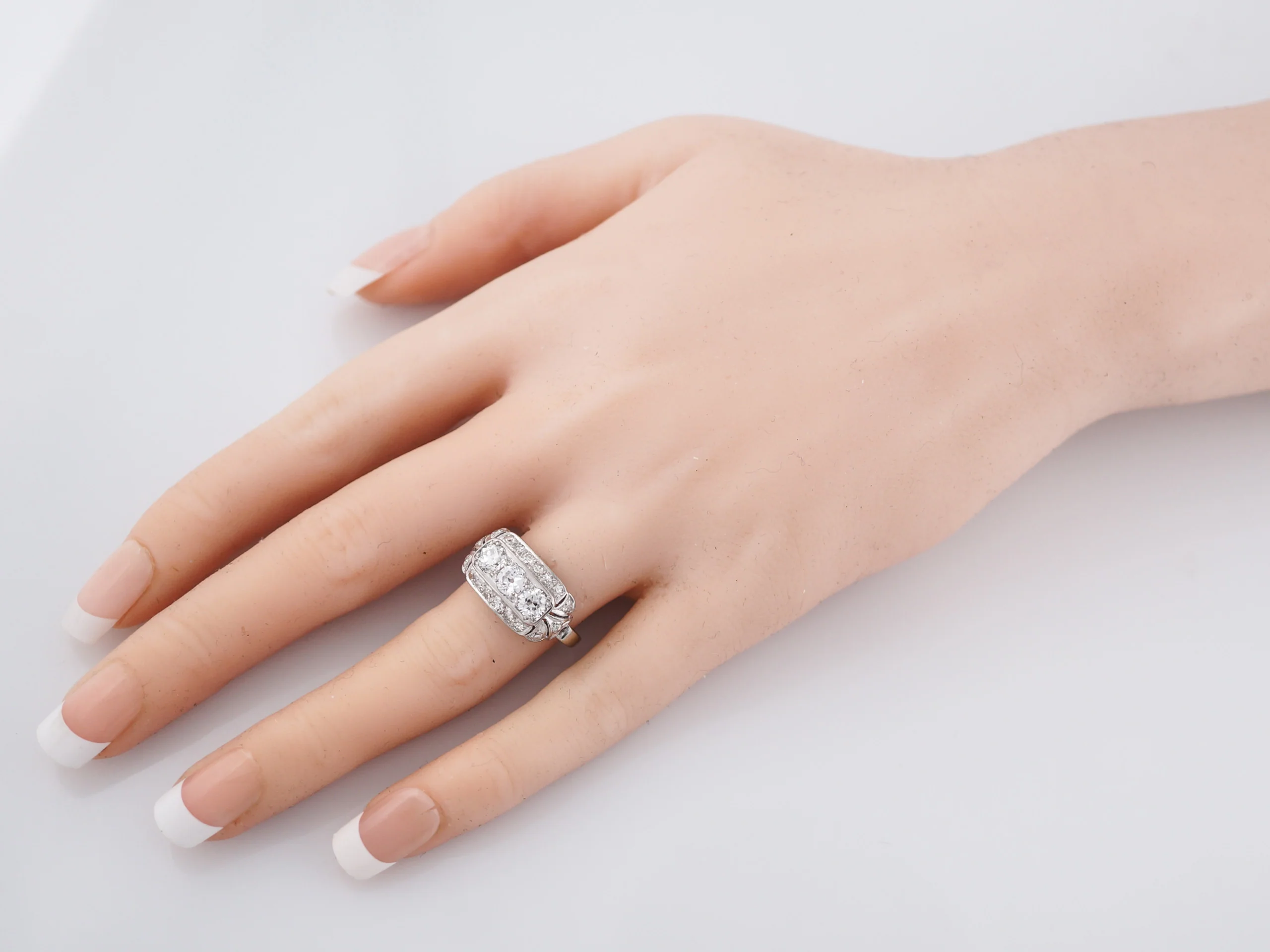 Three Stone Vintage Filigree Diamond Engagement Ring - Image 7