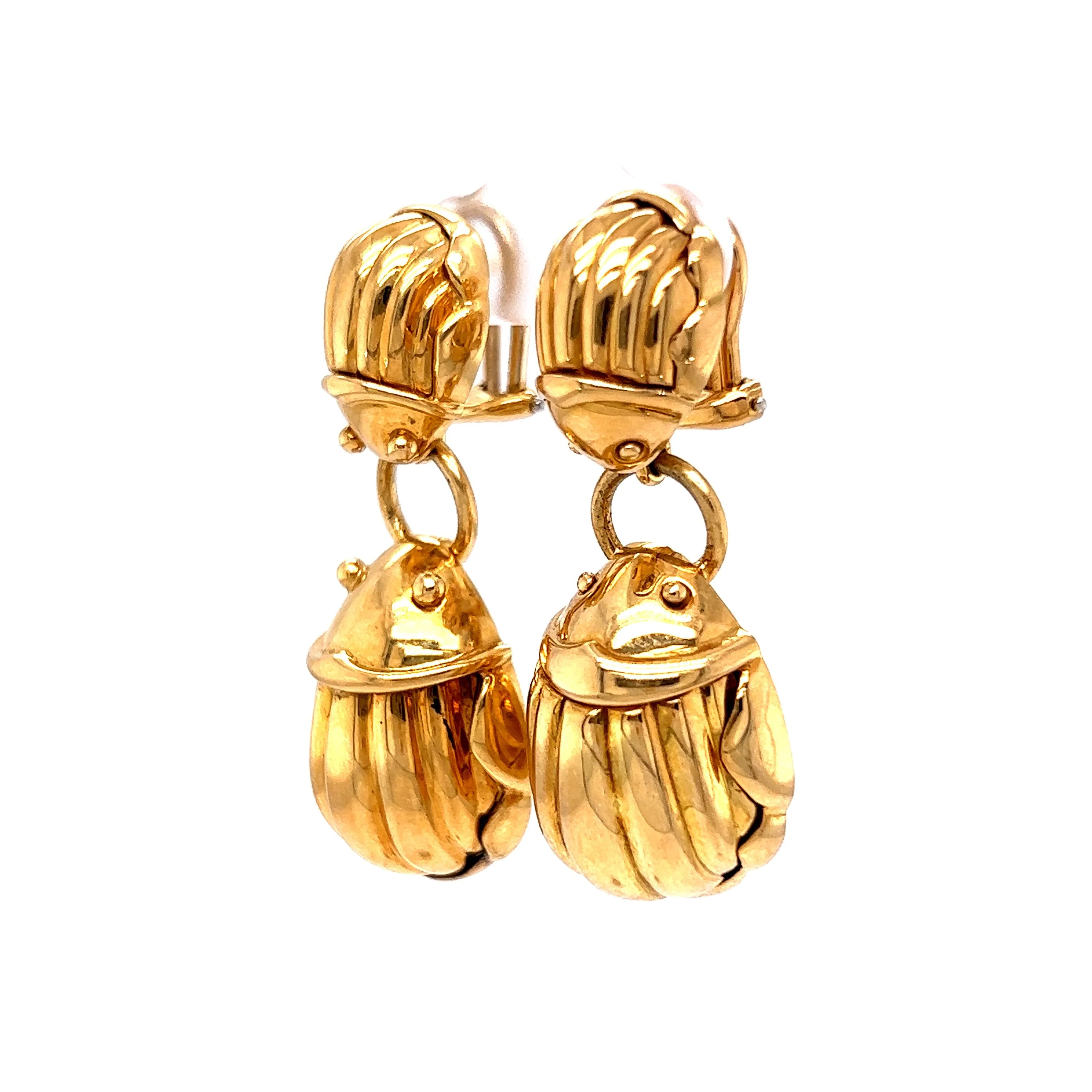 Tiffany & Co. Scarab Beetle Drop Earrings in 18k Yellow Gold - Image 2