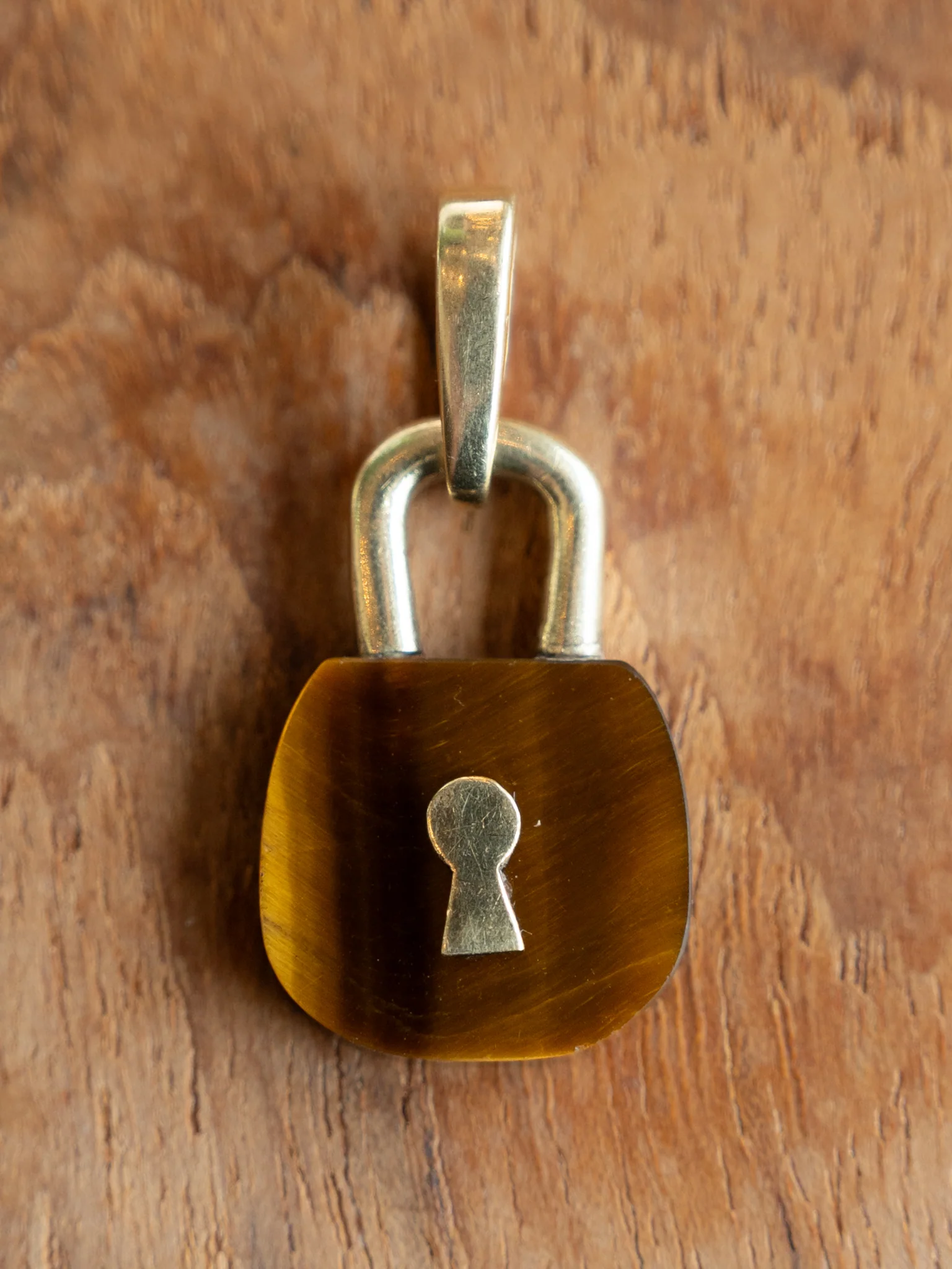 Tigers Eye Gold Lock Pendant in 14k Yellow Gold - Image 3
