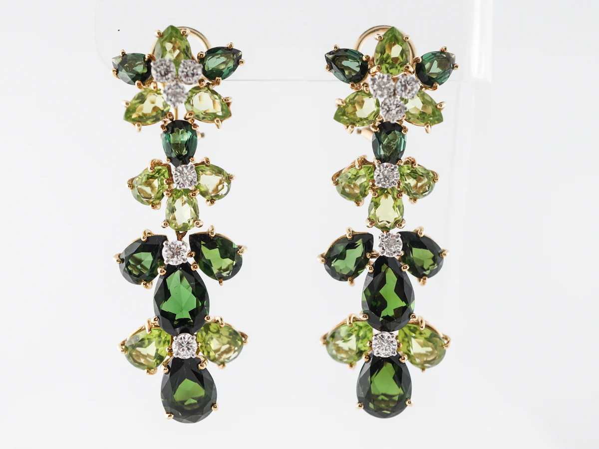 Tourmaline & Diamond Dangle Earrings in Yellow Gold