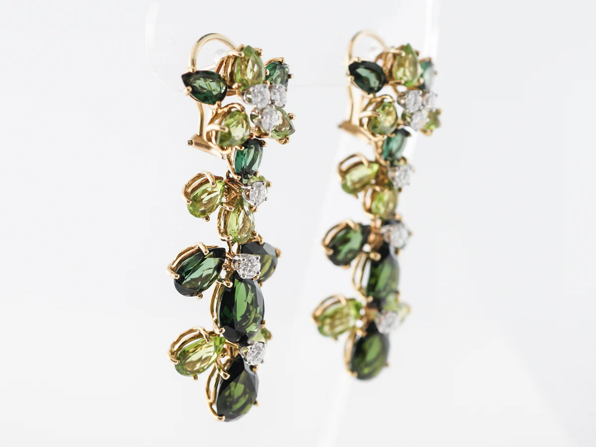 Tourmaline & Diamond Dangle Earrings in Yellow Gold - Image 2