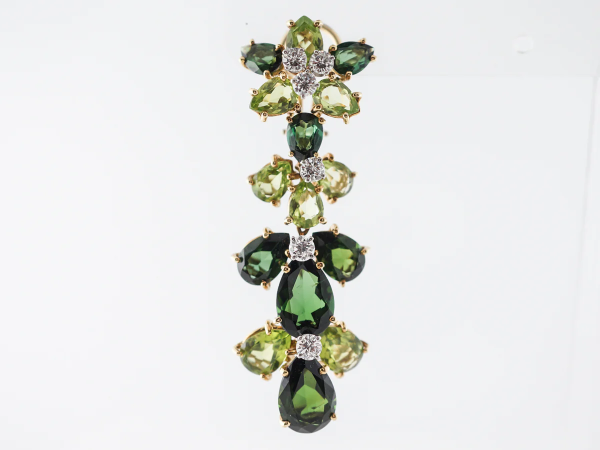 Tourmaline & Diamond Dangle Earrings in Yellow Gold - Image 3