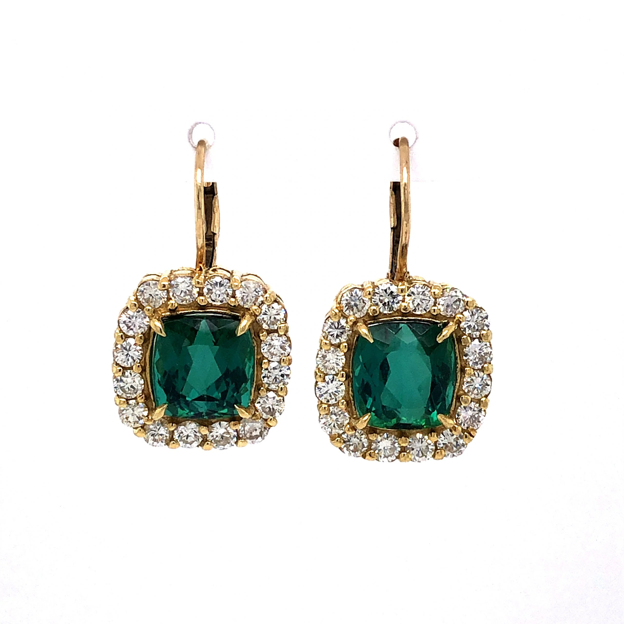 Tourmaline & Diamond Drop Earrings in 14k Yellow Gold
