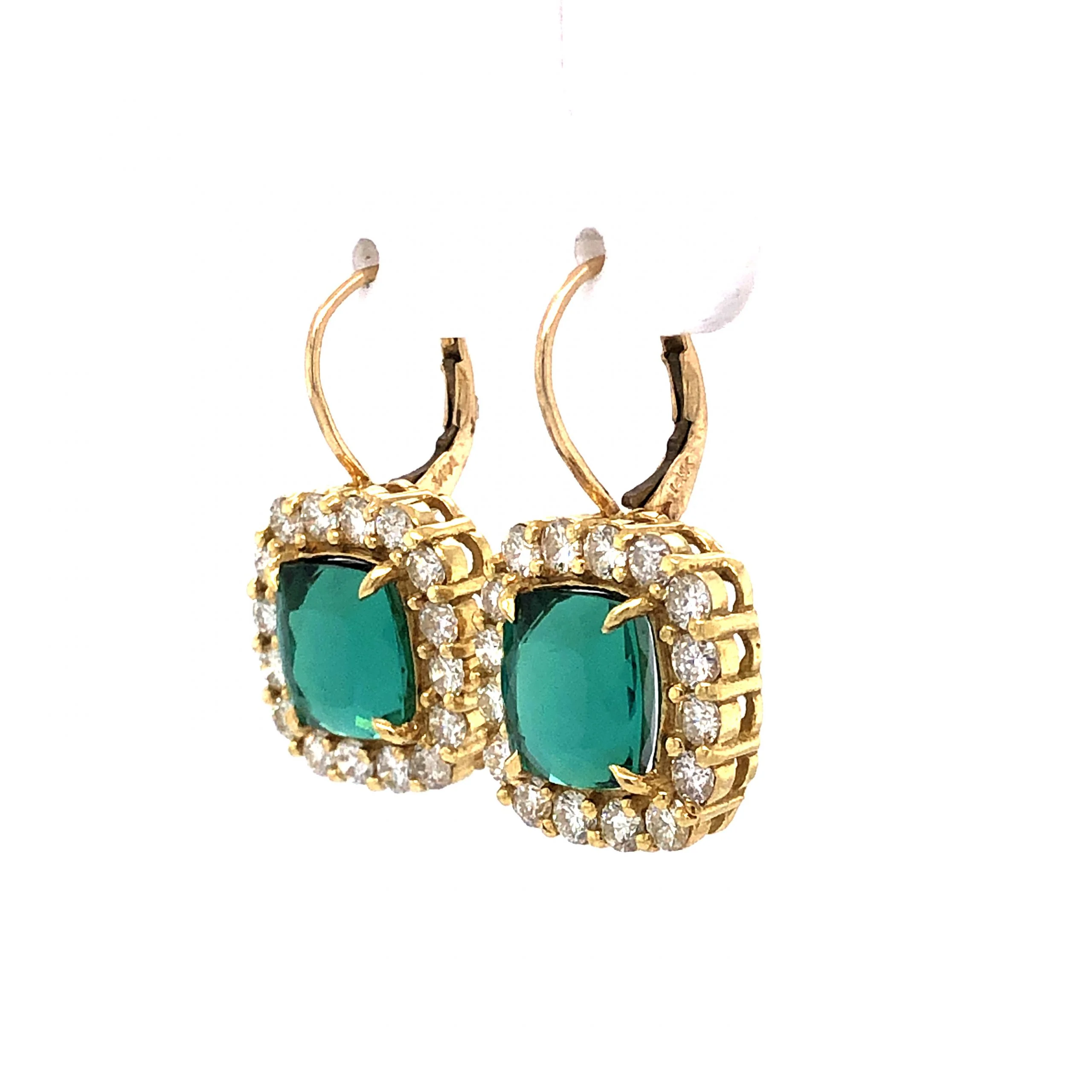 Tourmaline & Diamond Drop Earrings in 14k Yellow Gold - Image 2