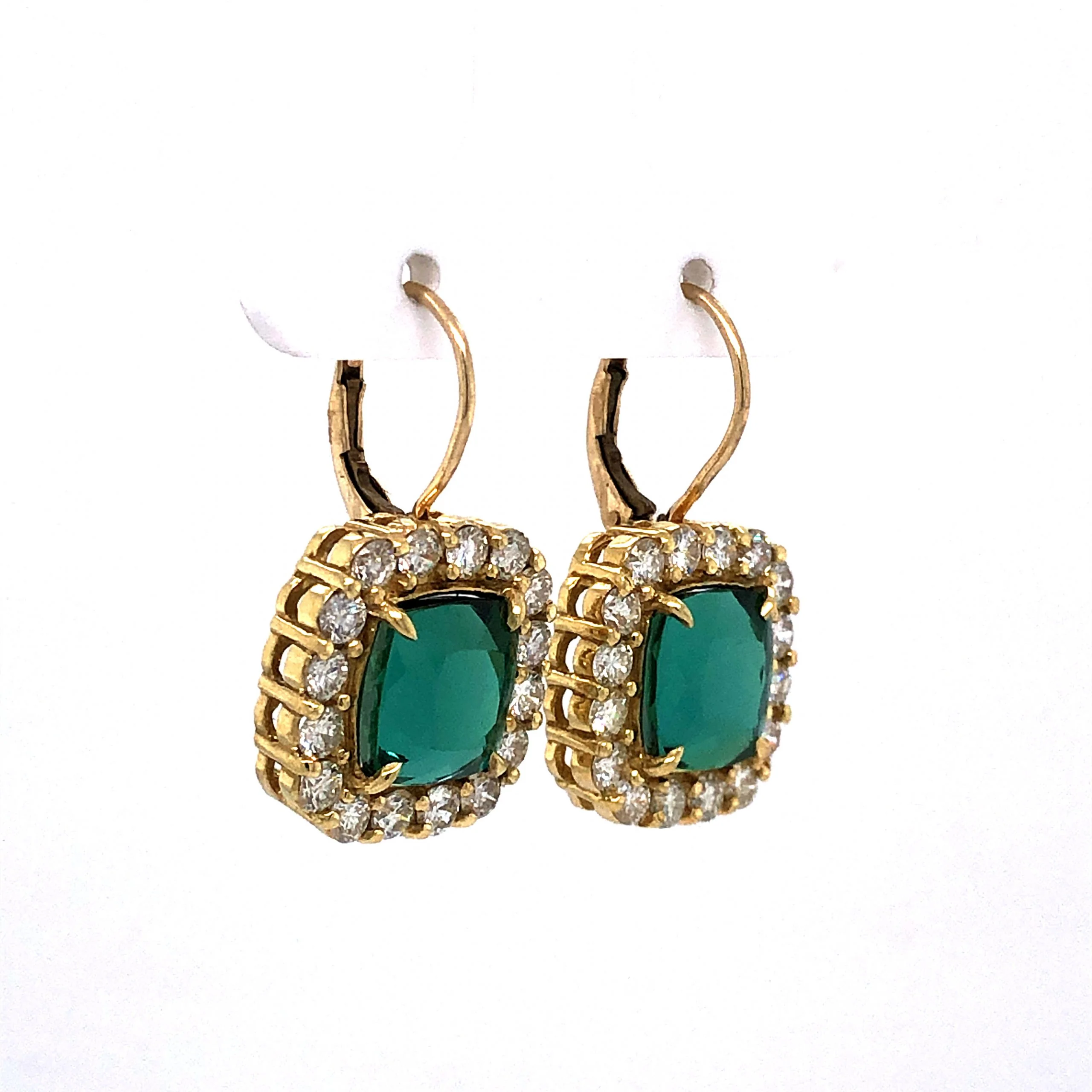 Tourmaline & Diamond Drop Earrings in 14k Yellow Gold - Image 3