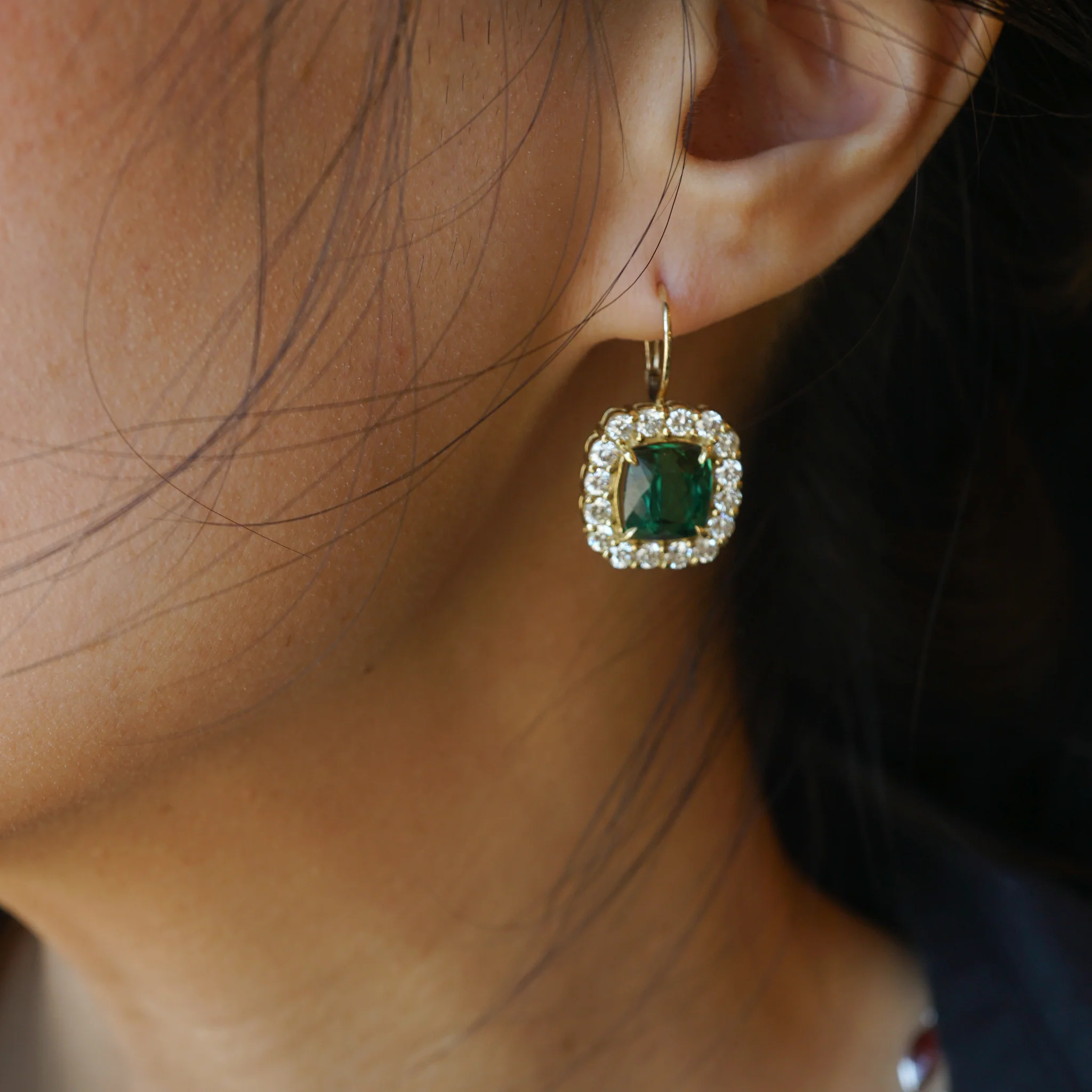 Tourmaline & Diamond Drop Earrings in 14k Yellow Gold - Image 4