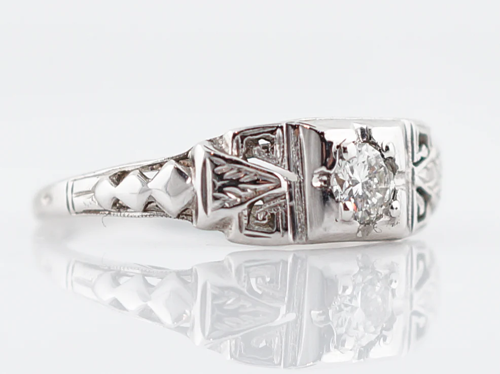 Transitional Cut Diamond Engagement Ring Vintage Art Deco 18k - Image 3