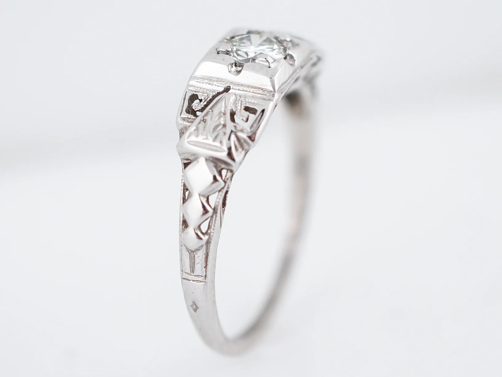Transitional Cut Diamond Engagement Ring Vintage Art Deco 18k - Image 5