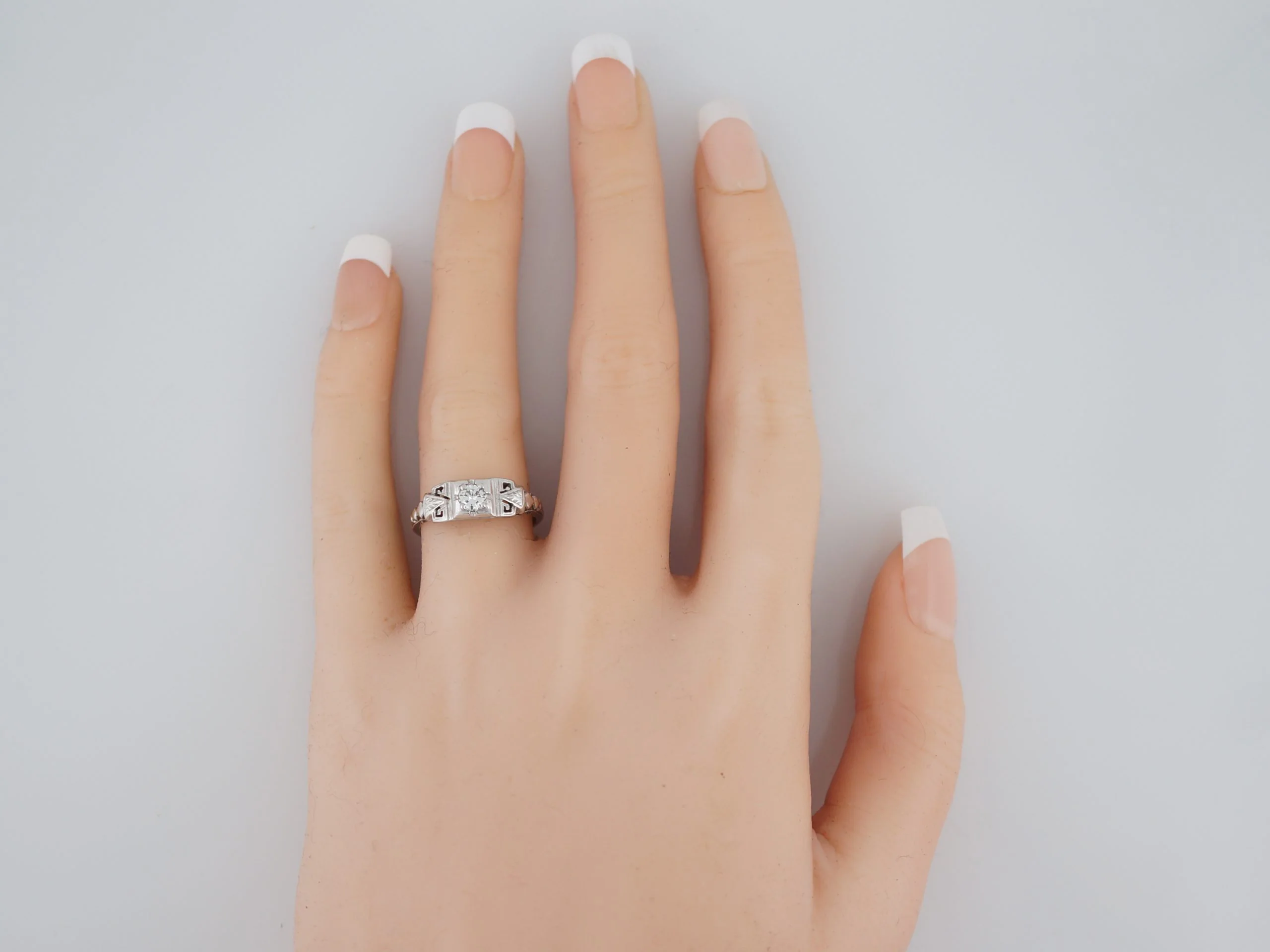 Transitional Cut Diamond Engagement Ring Vintage Art Deco 18k - Image 6