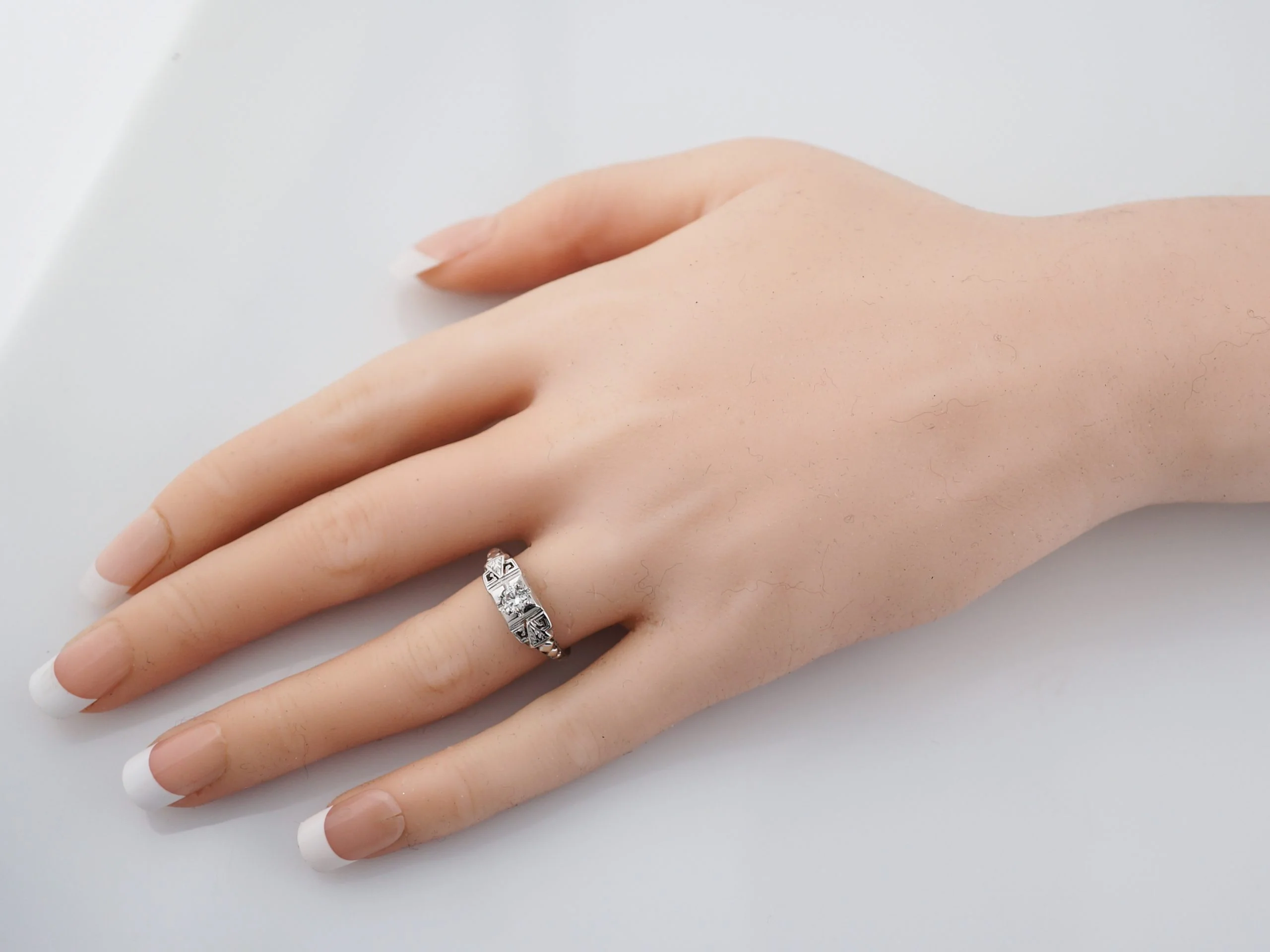Transitional Cut Diamond Engagement Ring Vintage Art Deco 18k - Image 7