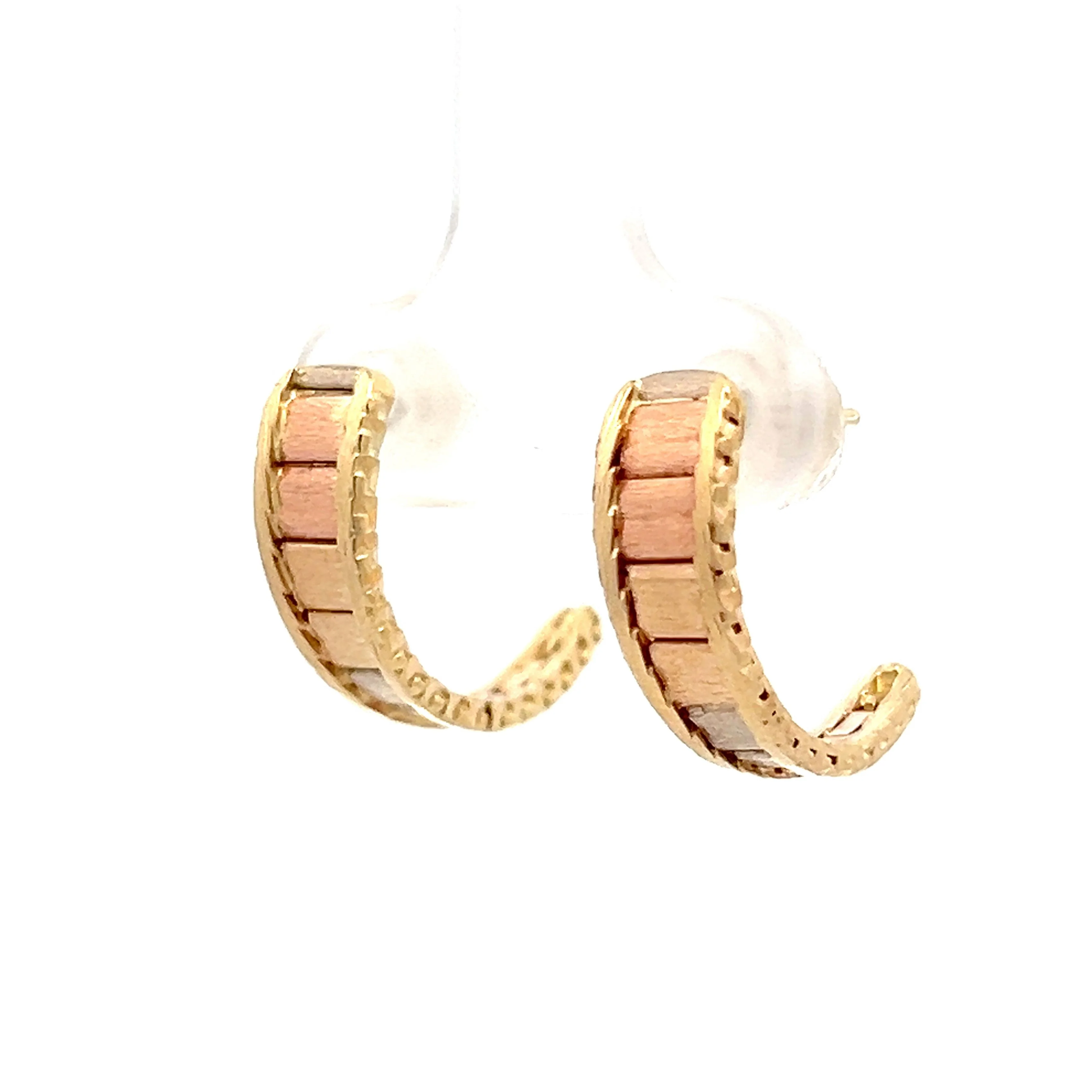 Tri-Tone Tapered Hoop Earrings in 14k - Image 2