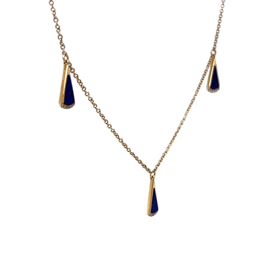 Triangle Cut Lapis Lazuli & Diamond Necklace in 14k Yellow Gold - Image 2