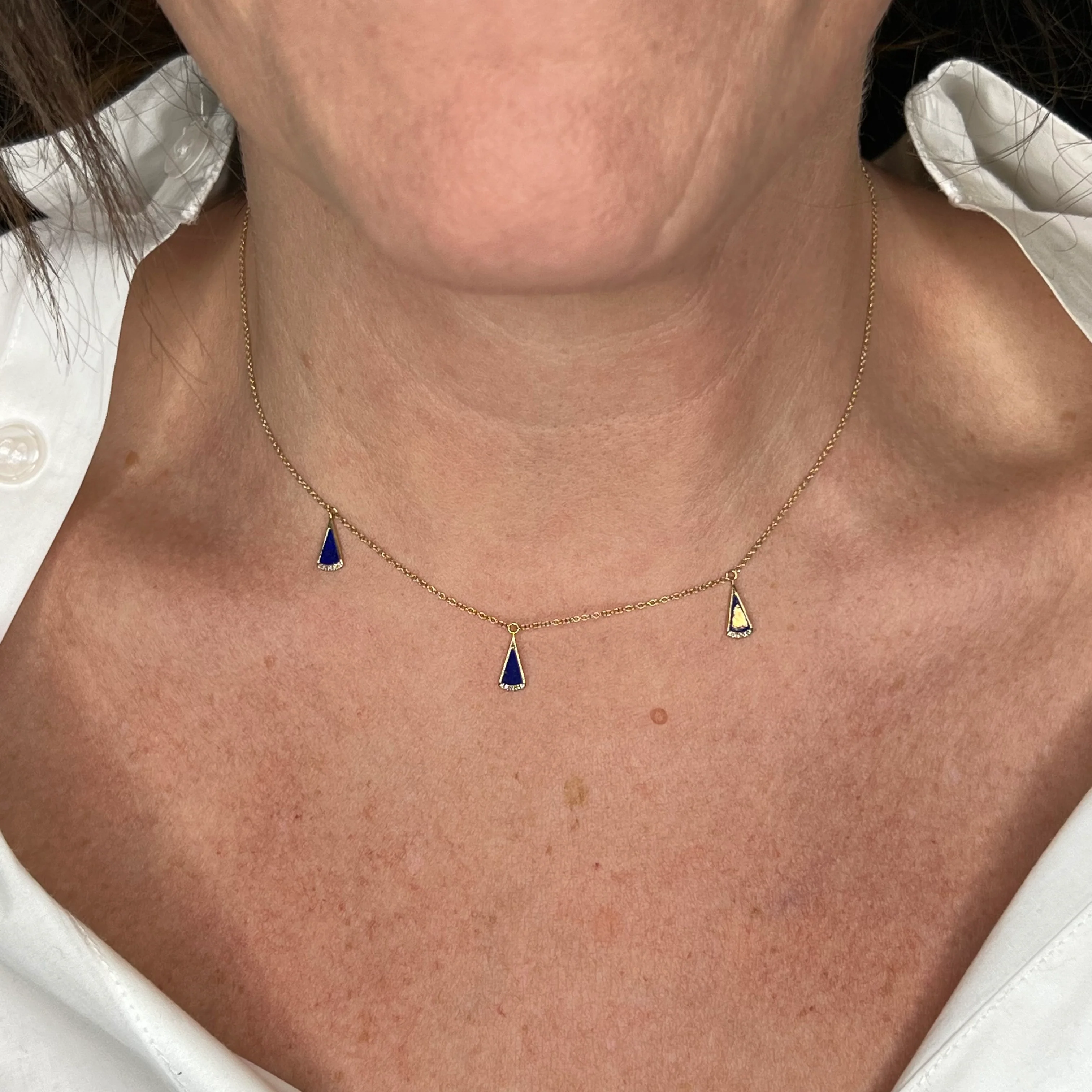 Triangle Cut Lapis Lazuli & Diamond Necklace in 14k Yellow Gold - Image 4