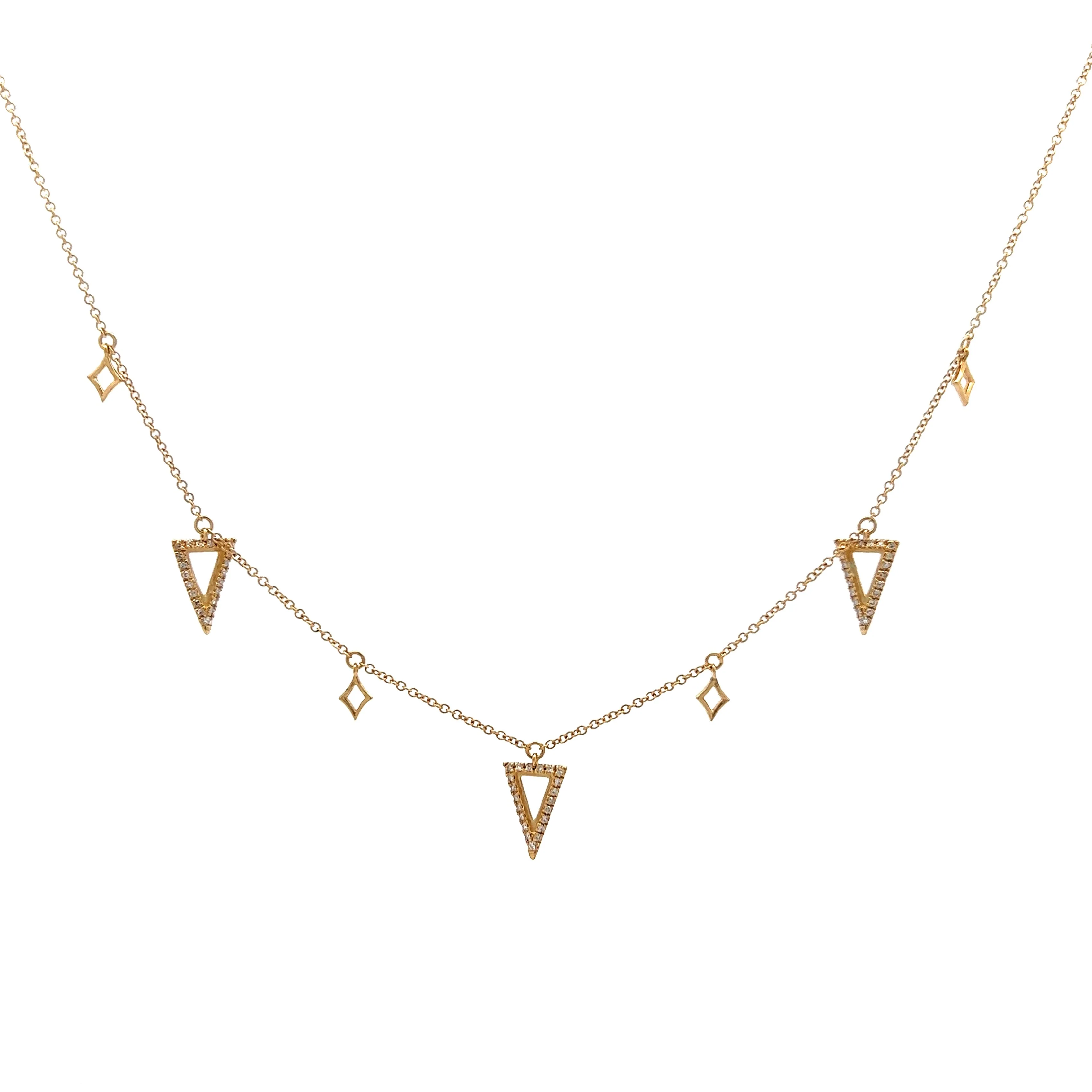 Triangle Pave Diamond Necklace in 14k Yellow Gold