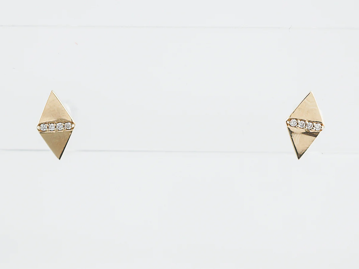 Triangle Earrings Modern .03 Round Brilliant Cut Diamonds in 14k Yellow Gold