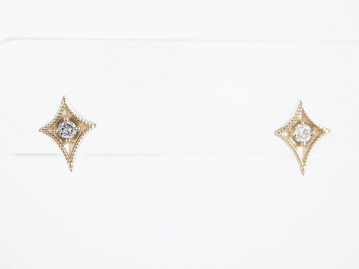 Triangle Earrings Modern .12 Round Brilliant Cut Diamonds in 14k Yellow Gold