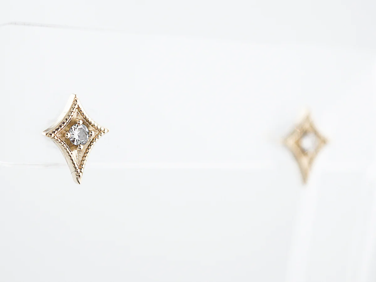 Triangle Earrings Modern .12 Round Brilliant Cut Diamonds in 14k Yellow Gold - Image 2