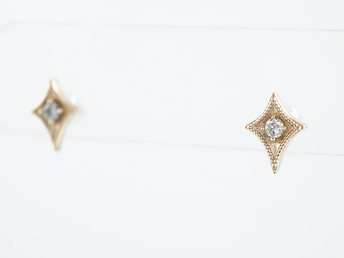 Triangle Earrings Modern .12 Round Brilliant Cut Diamonds in 14k Yellow Gold - Image 3