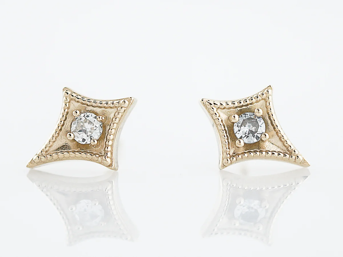 Triangle Earrings Modern .12 Round Brilliant Cut Diamonds in 14k Yellow Gold - Image 4