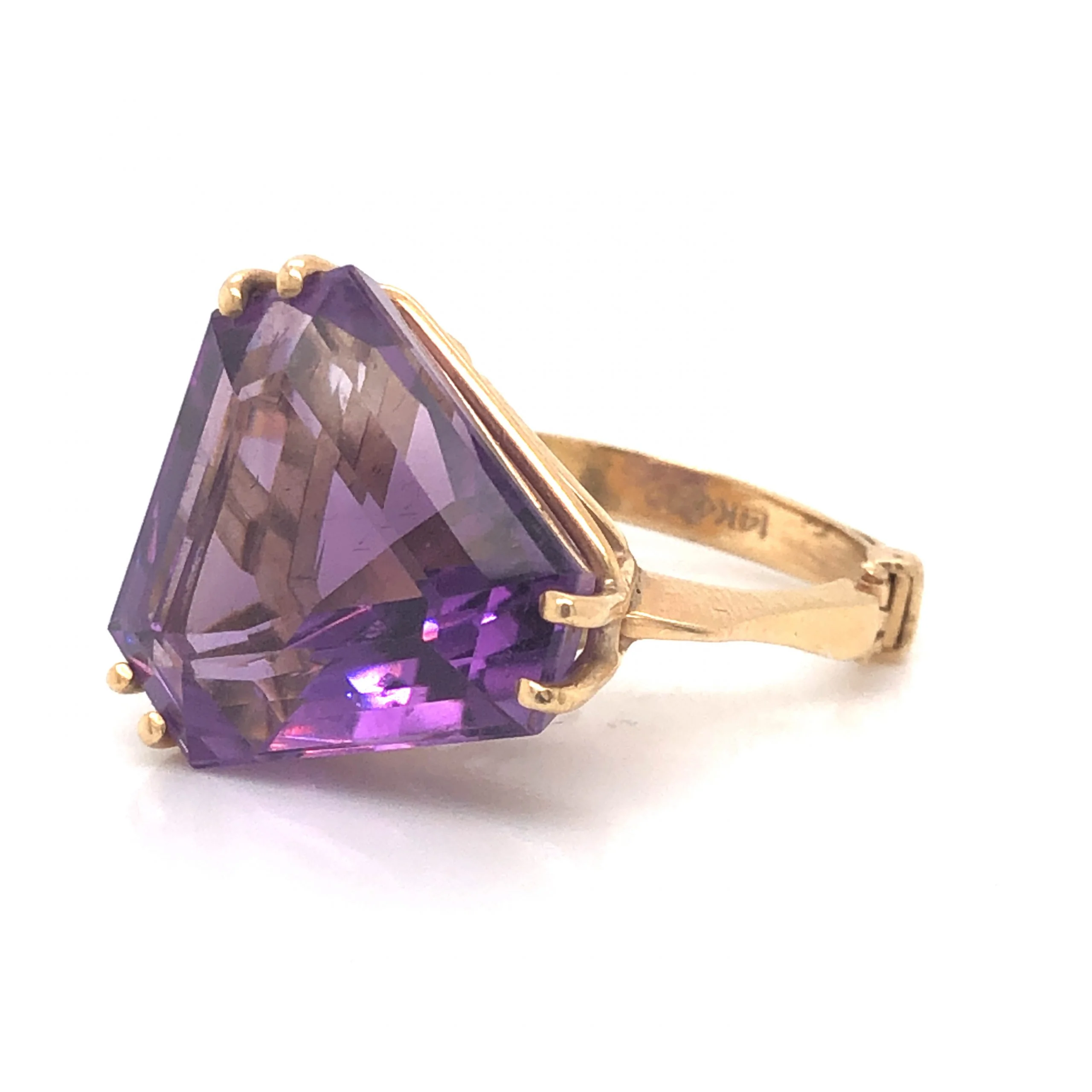 Triangular Amethyst Cocktail Ring in 14k Yellow Gold - Image 2
