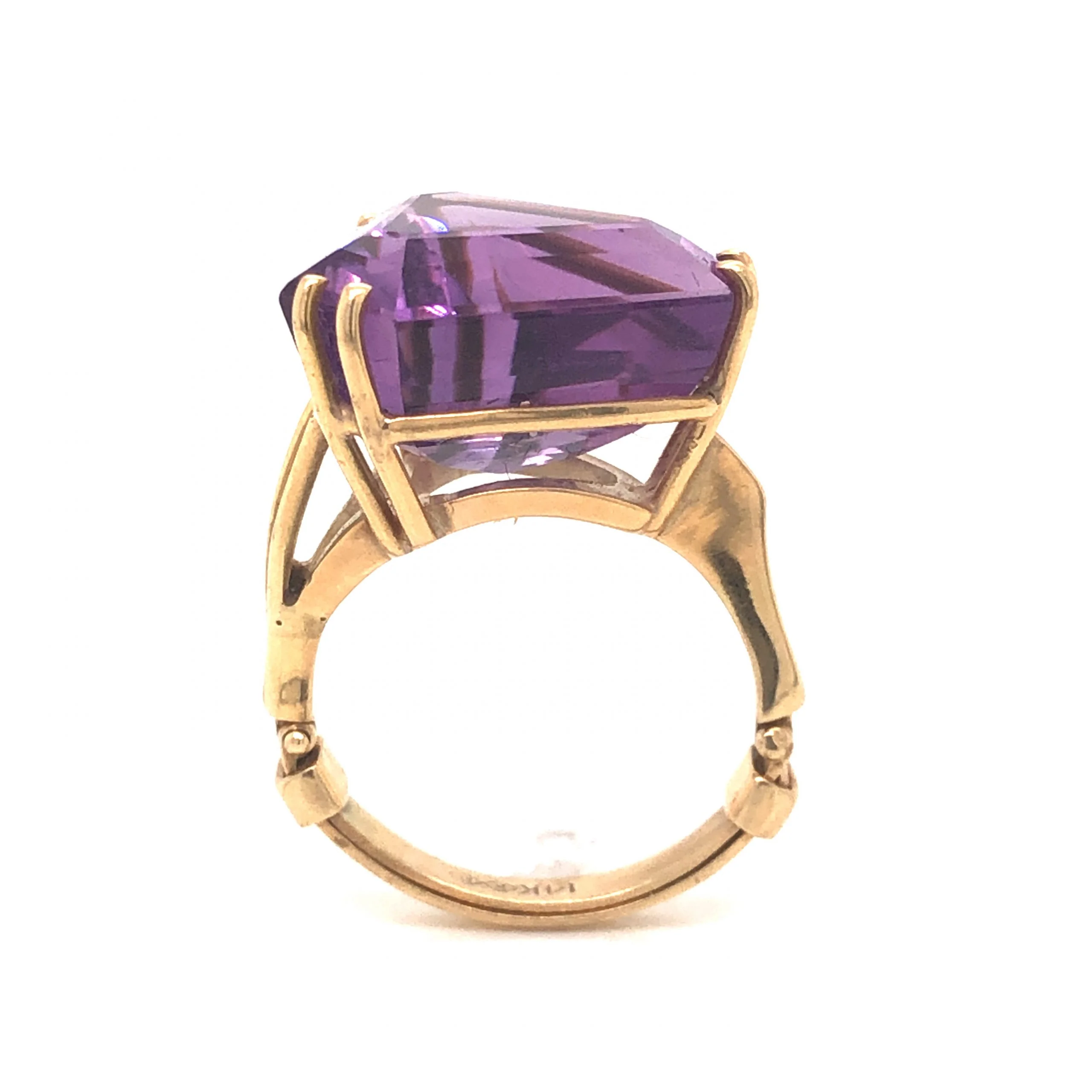 Triangular Amethyst Cocktail Ring in 14k Yellow Gold - Image 4