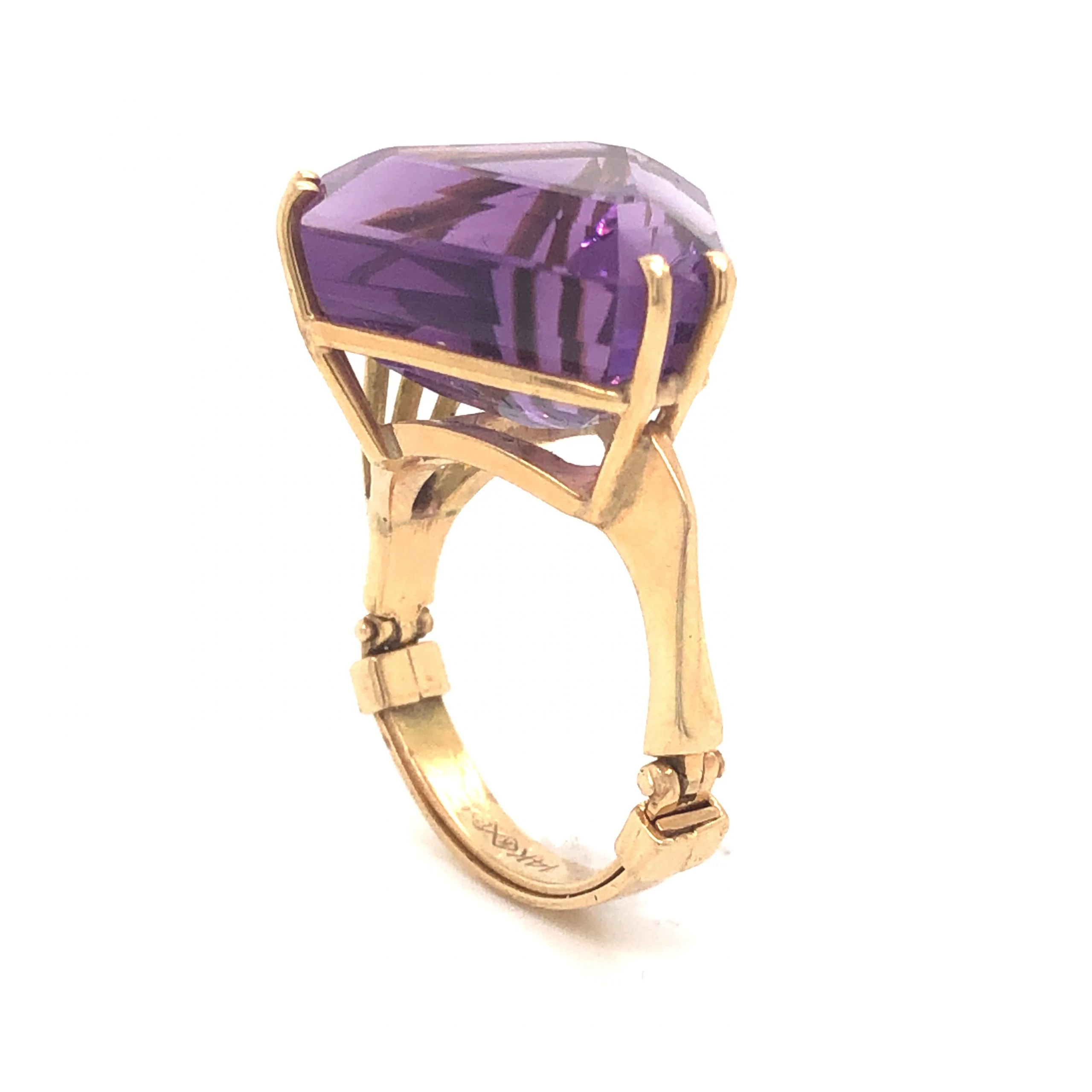 Triangular Amethyst Cocktail Ring in 14k Yellow Gold - Image 5