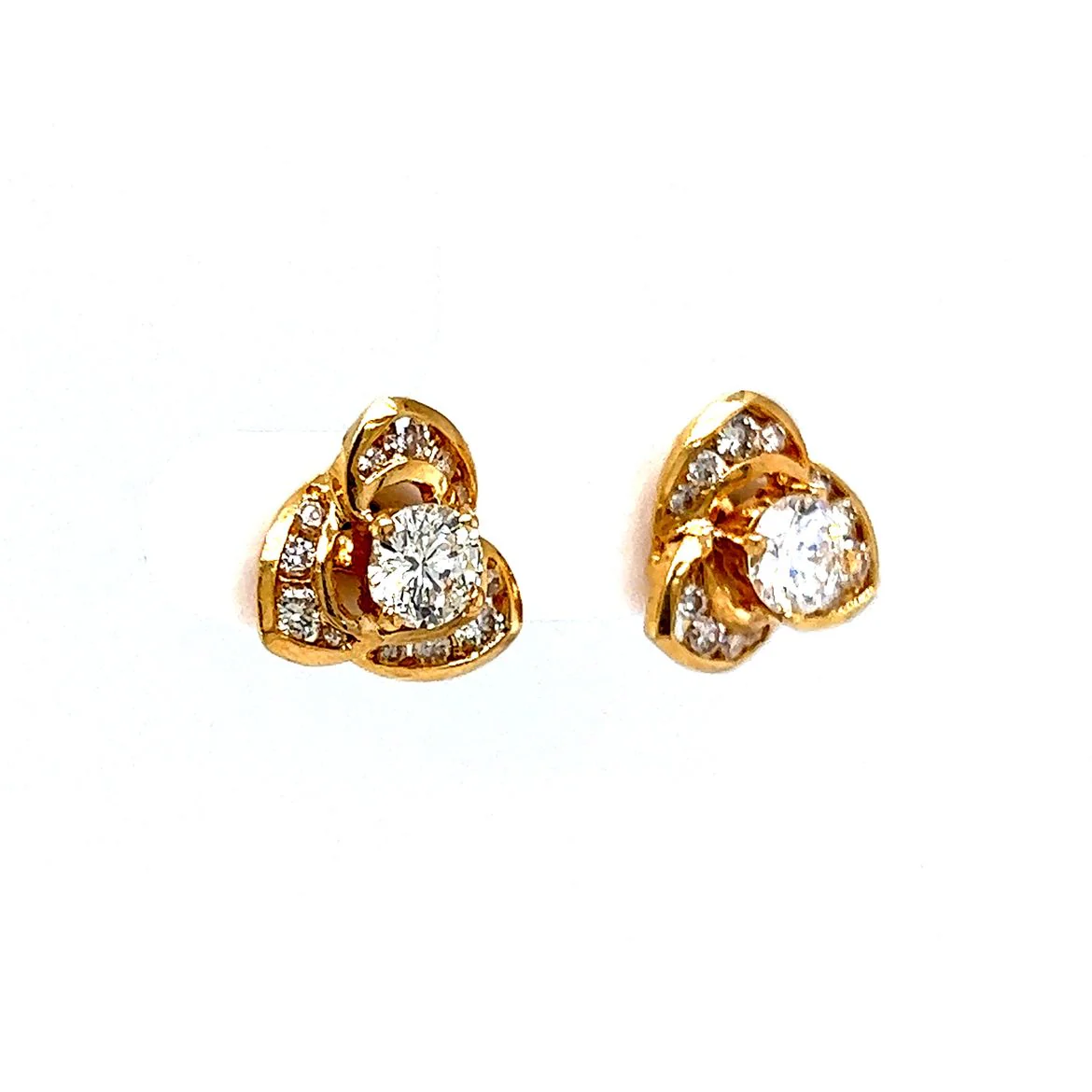 Triangular Channel Set Diamond Stud Earrings in 18k Yellow Gold - Image 3