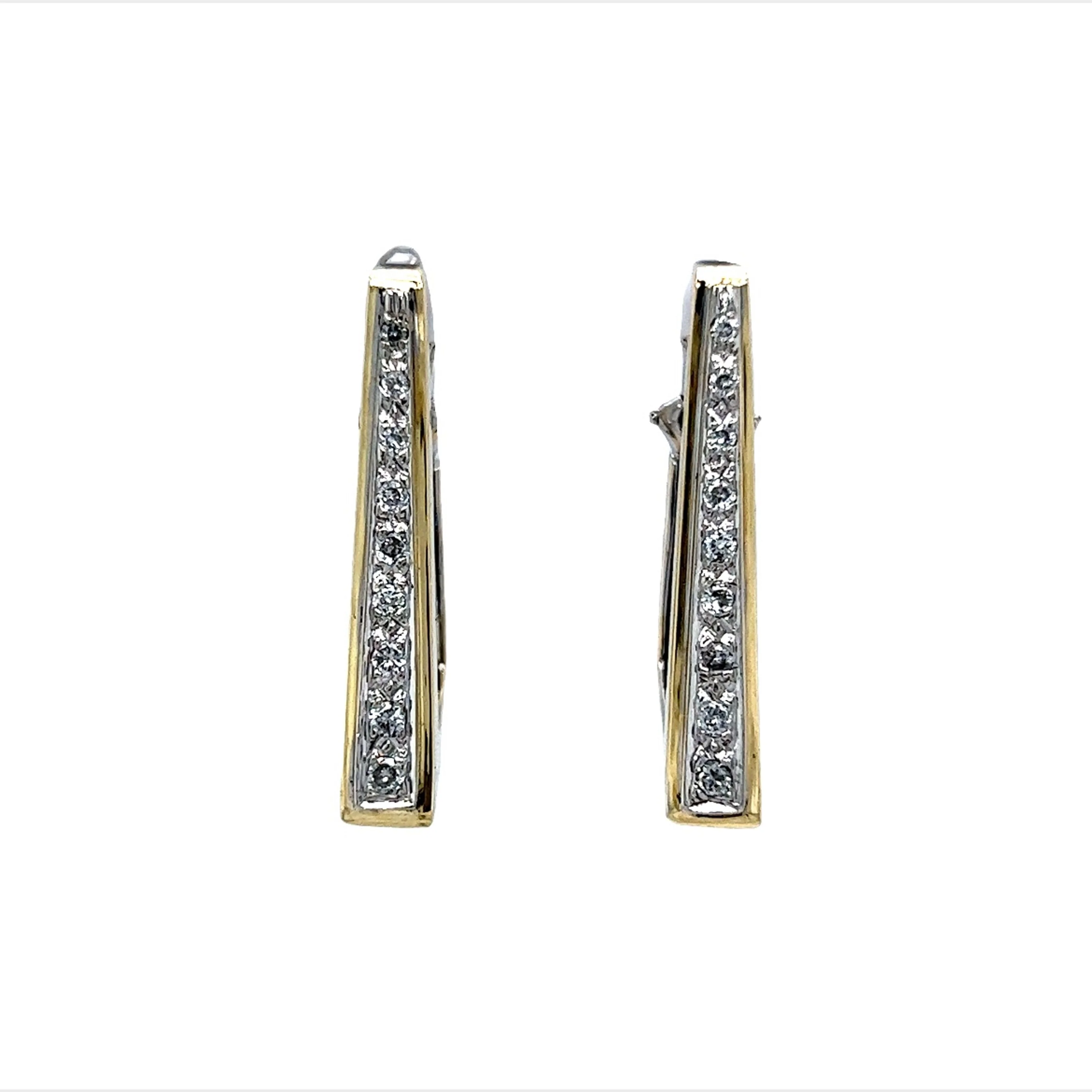 Triangular Two-Tone Diamond Hoop Earrings in 14k