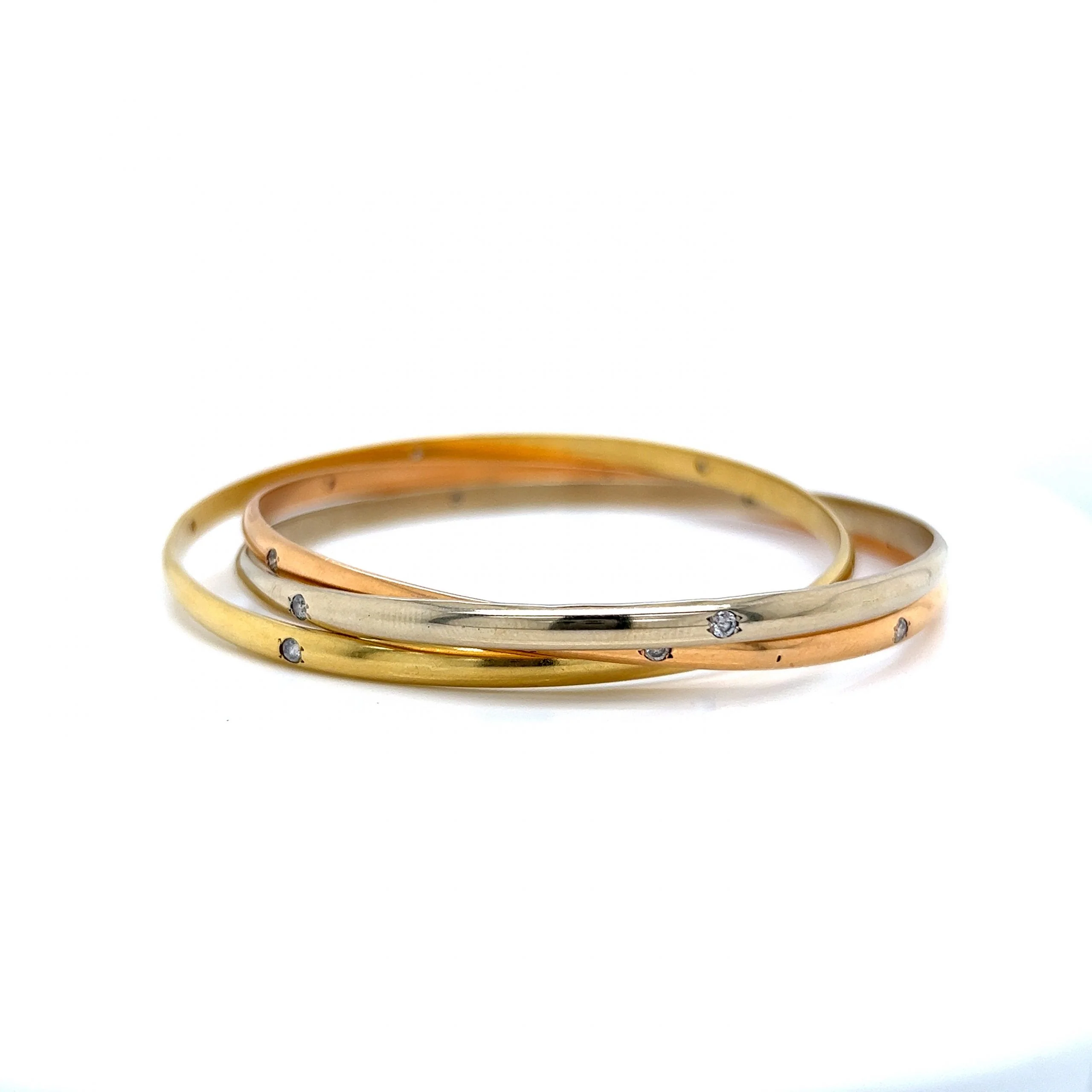 Tricolor Diamond Bangle Bracelet in 18k Gold - Image 3