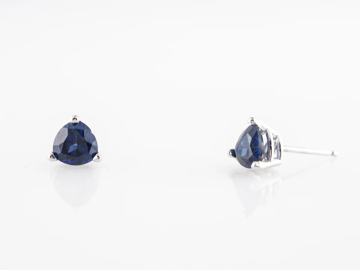 Trilliant Cut Sapphire Earring Studs 14K White Gold - Image 2