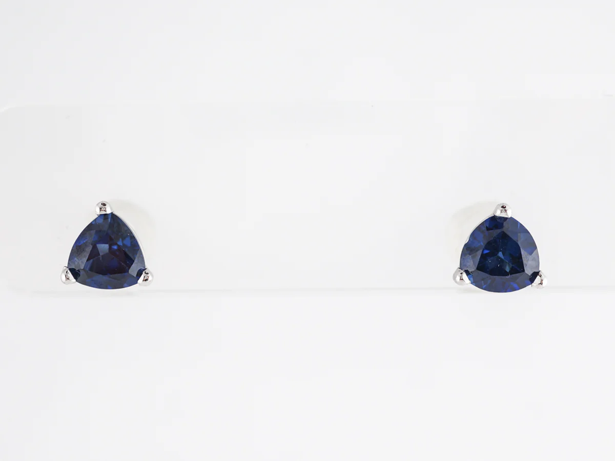 Trilliant Cut Sapphire Earring Studs 14K White Gold - Image 3