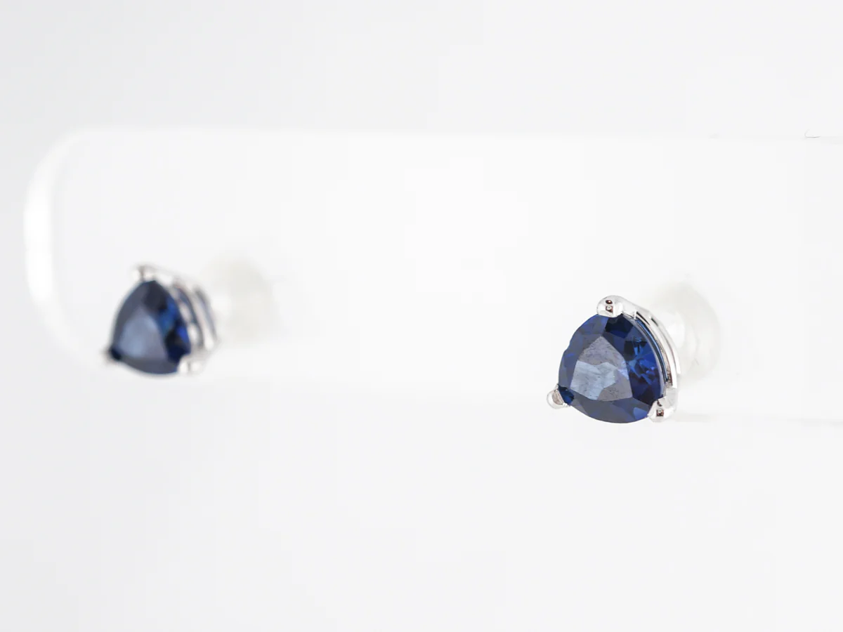 Trilliant Cut Sapphire Earring Studs 14K White Gold - Image 5