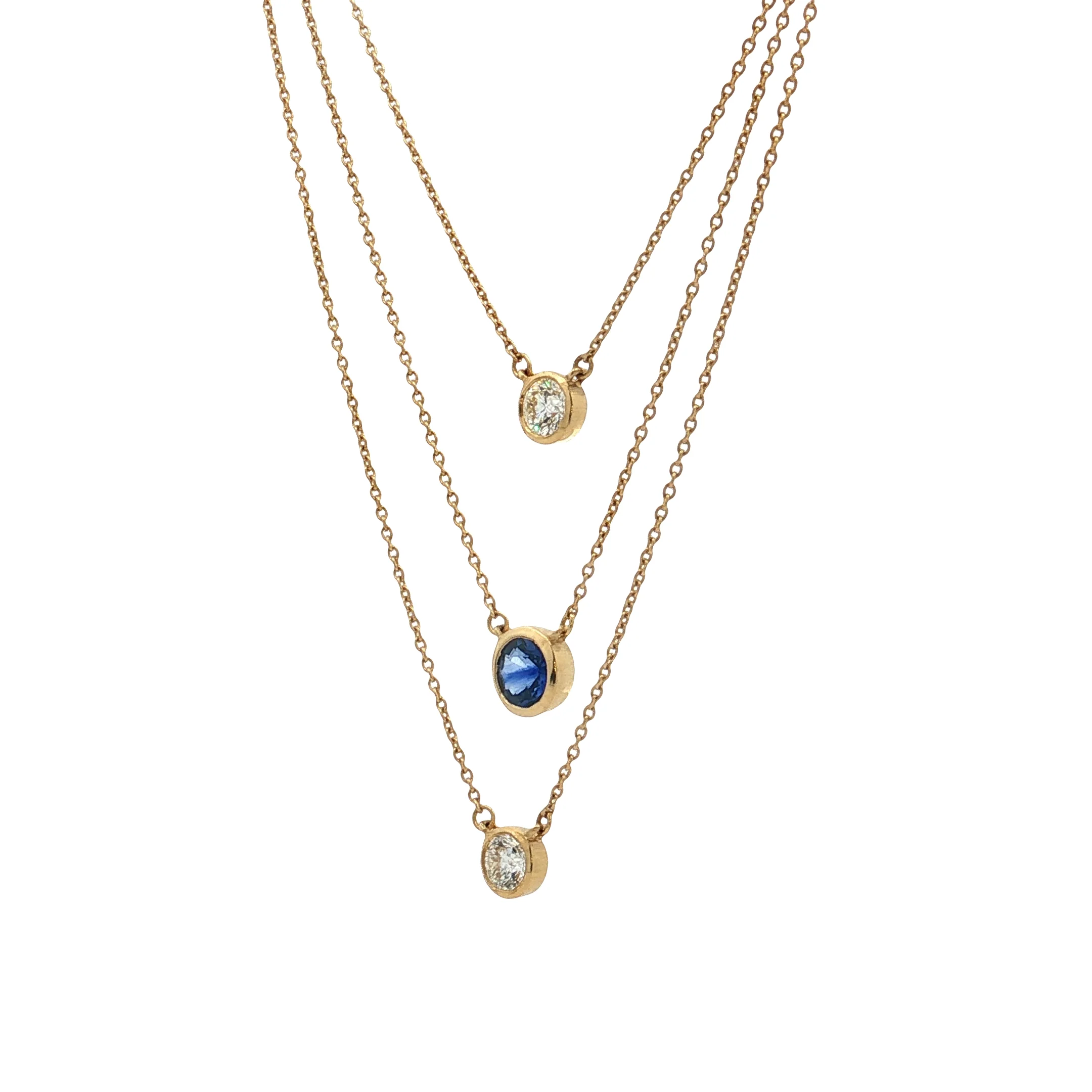 Triple Layer Sapphire & Diamond Necklace 18k Yellow Gold - Image 2