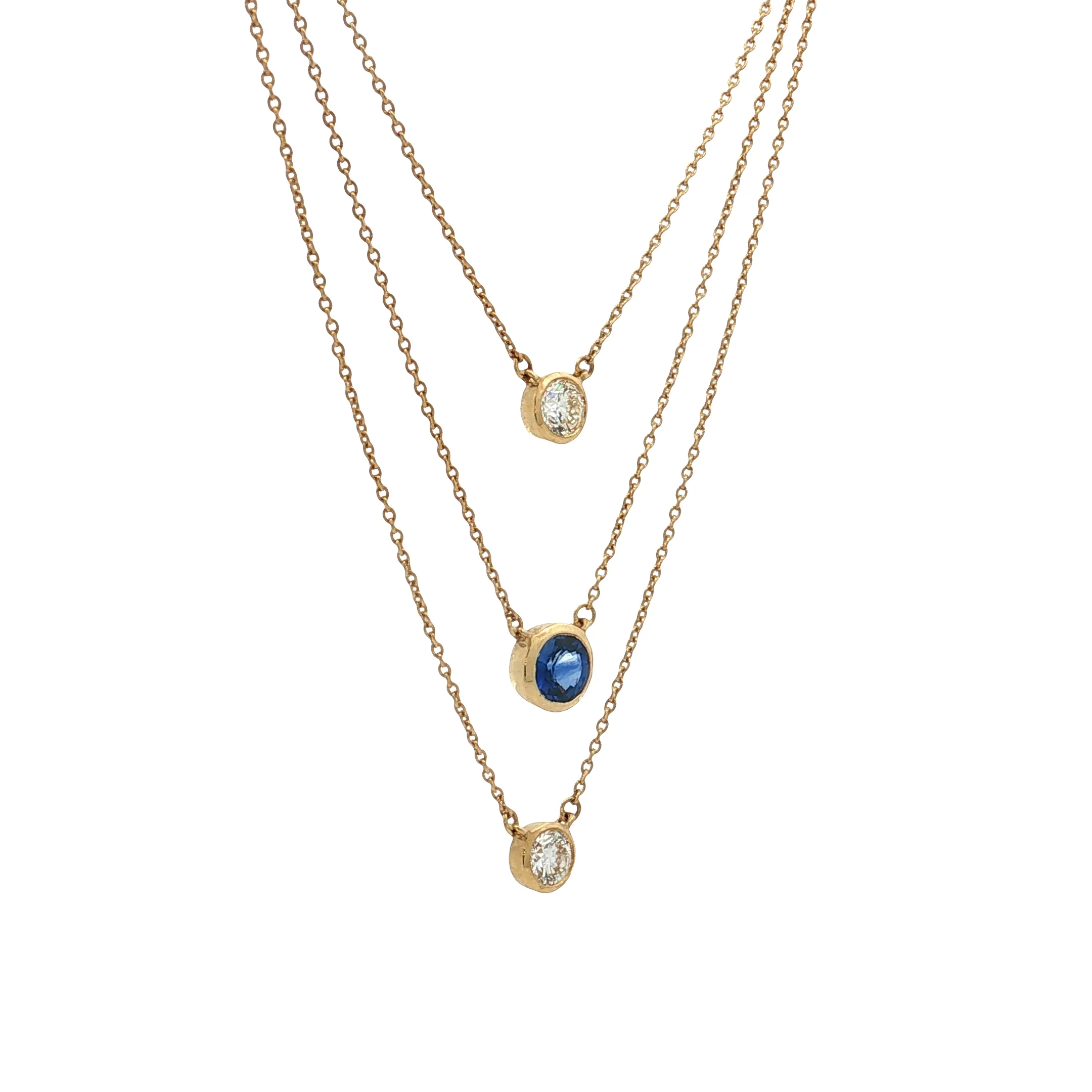 Triple Layer Sapphire & Diamond Necklace 18k Yellow Gold - Image 3