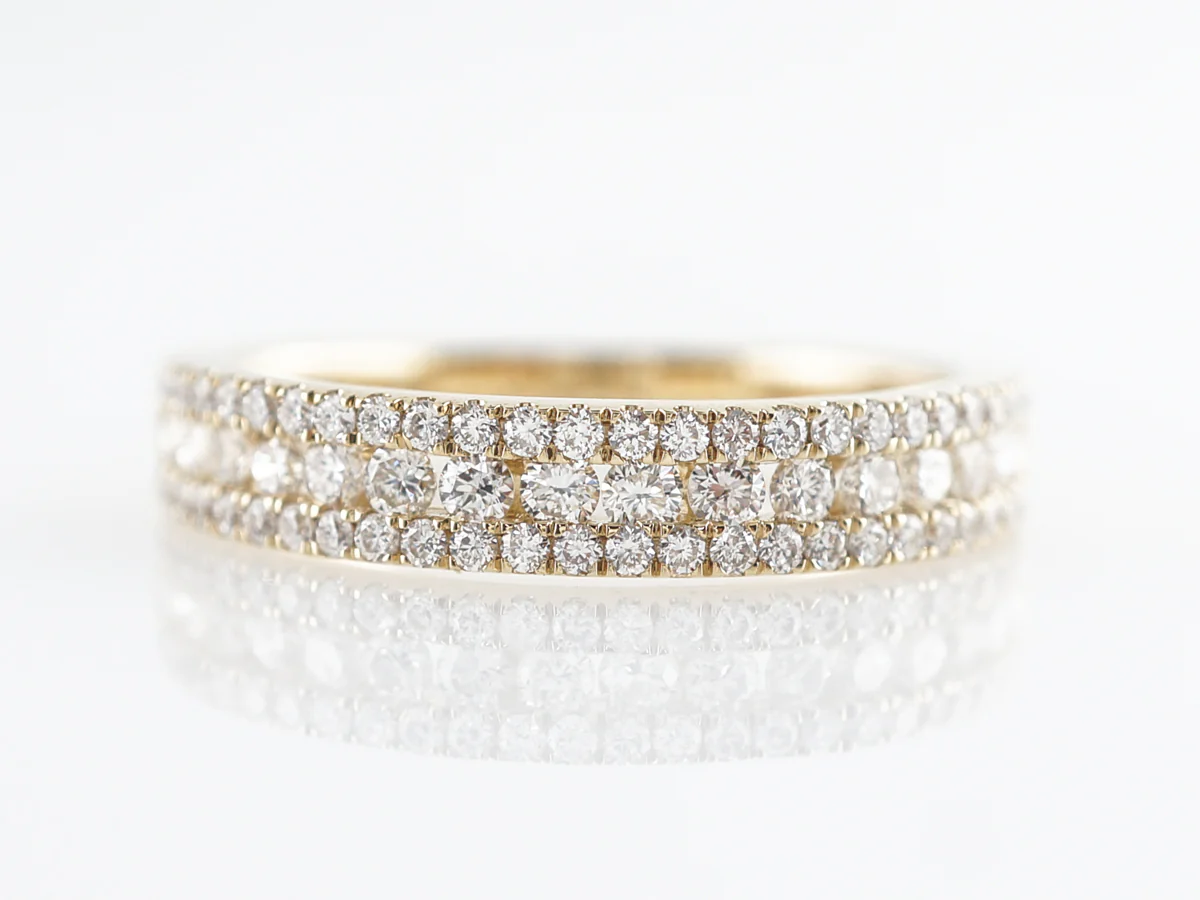 Triple Row Diamond Wedding Band in 14k Yellow Gold
