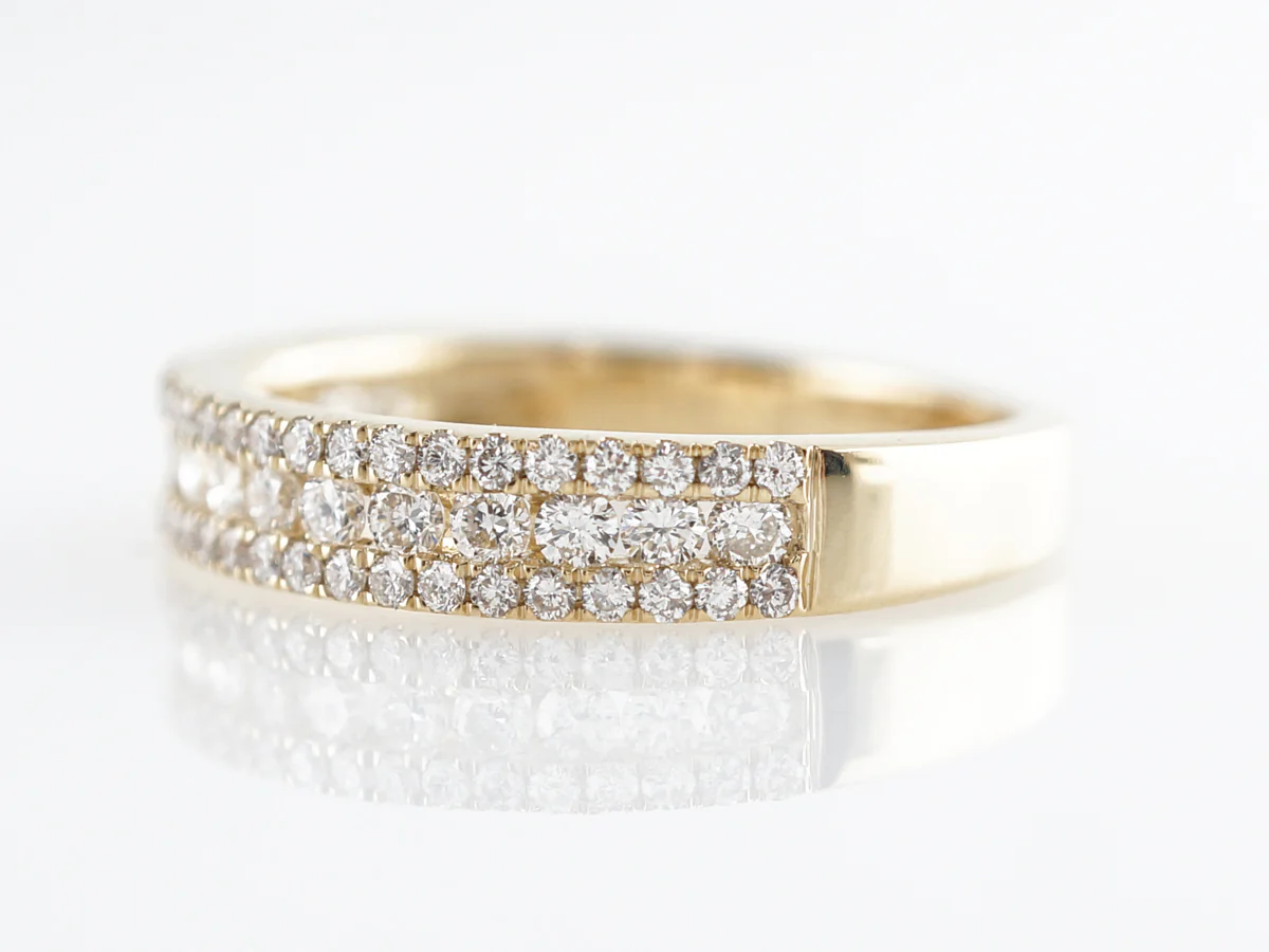 Triple Row Diamond Wedding Band in 14k Yellow Gold - Image 2