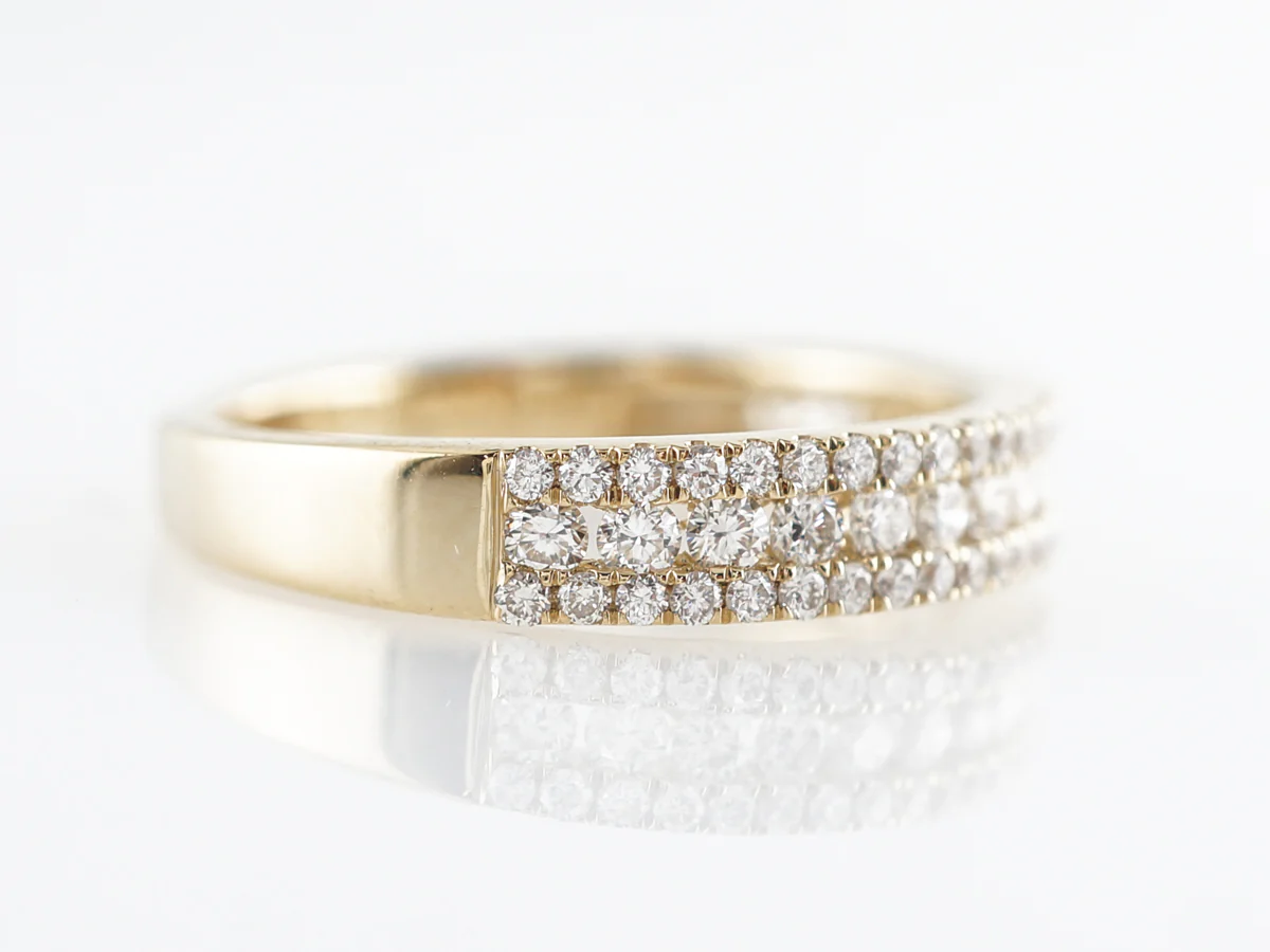 Triple Row Diamond Wedding Band in 14k Yellow Gold - Image 3
