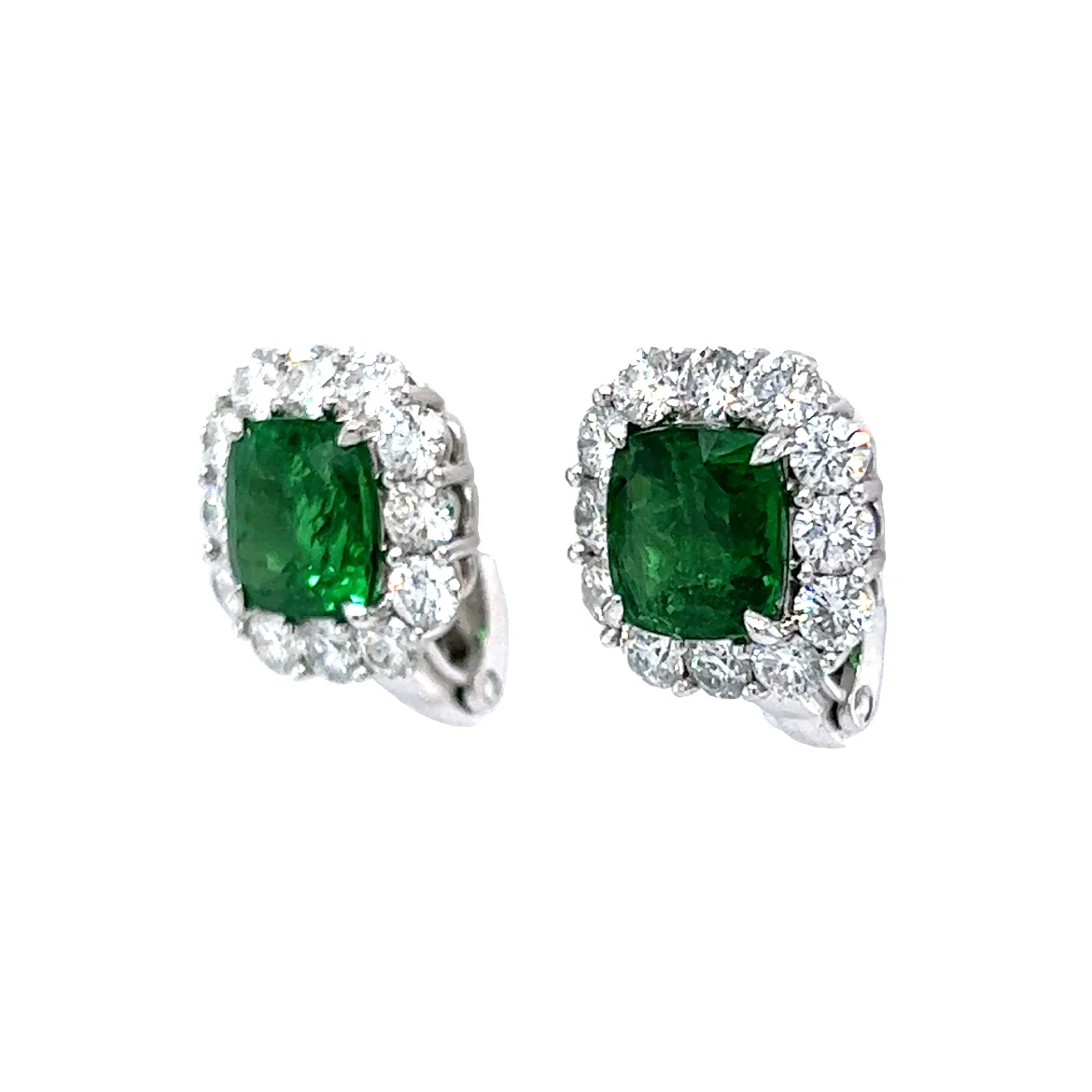 Tsavorite Garnet & Diamond Stud Earrings in Platinum - Image 2