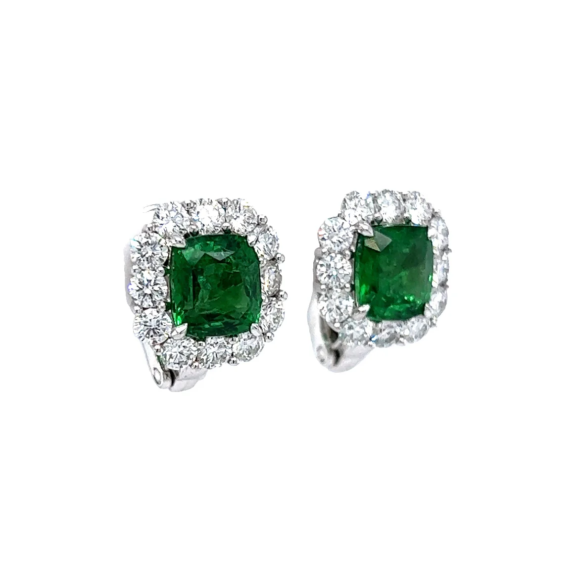 Tsavorite Garnet & Diamond Stud Earrings in Platinum - Image 3