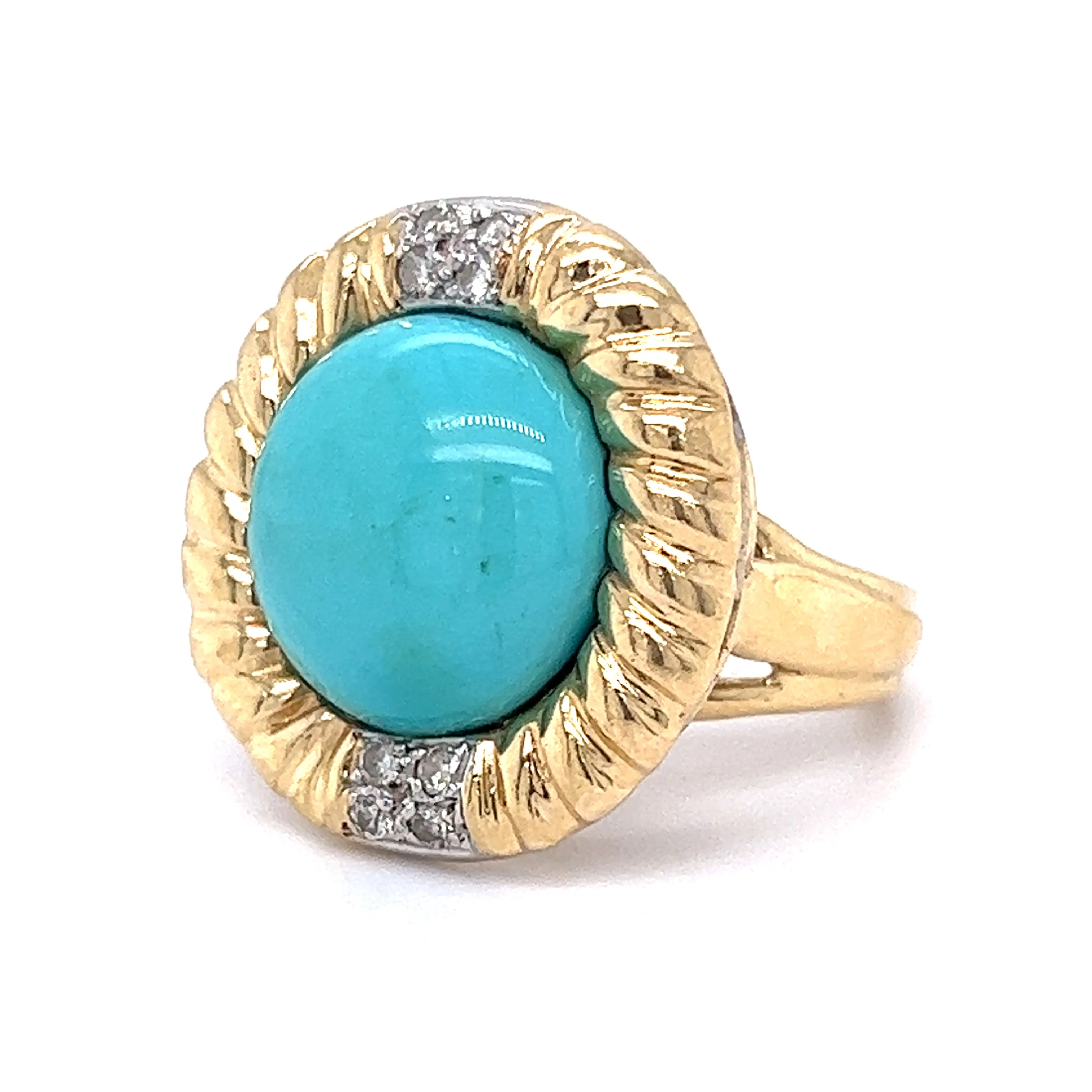Vintage Mid-Century Cabochon Turquoise Cocktail Ring in 14k Yellow Gold - Image 2