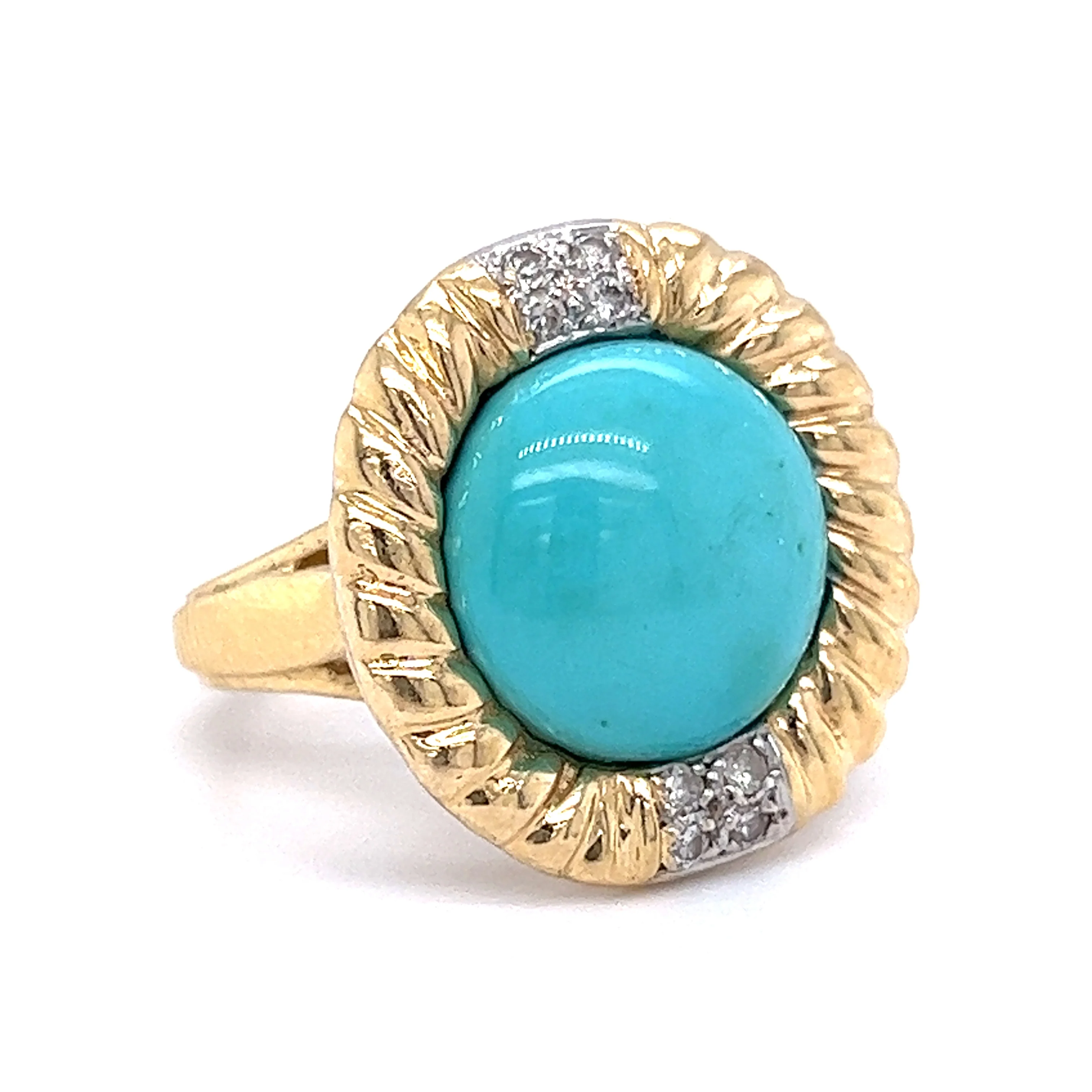 Vintage Mid-Century Cabochon Turquoise Cocktail Ring in 14k Yellow Gold - Image 3