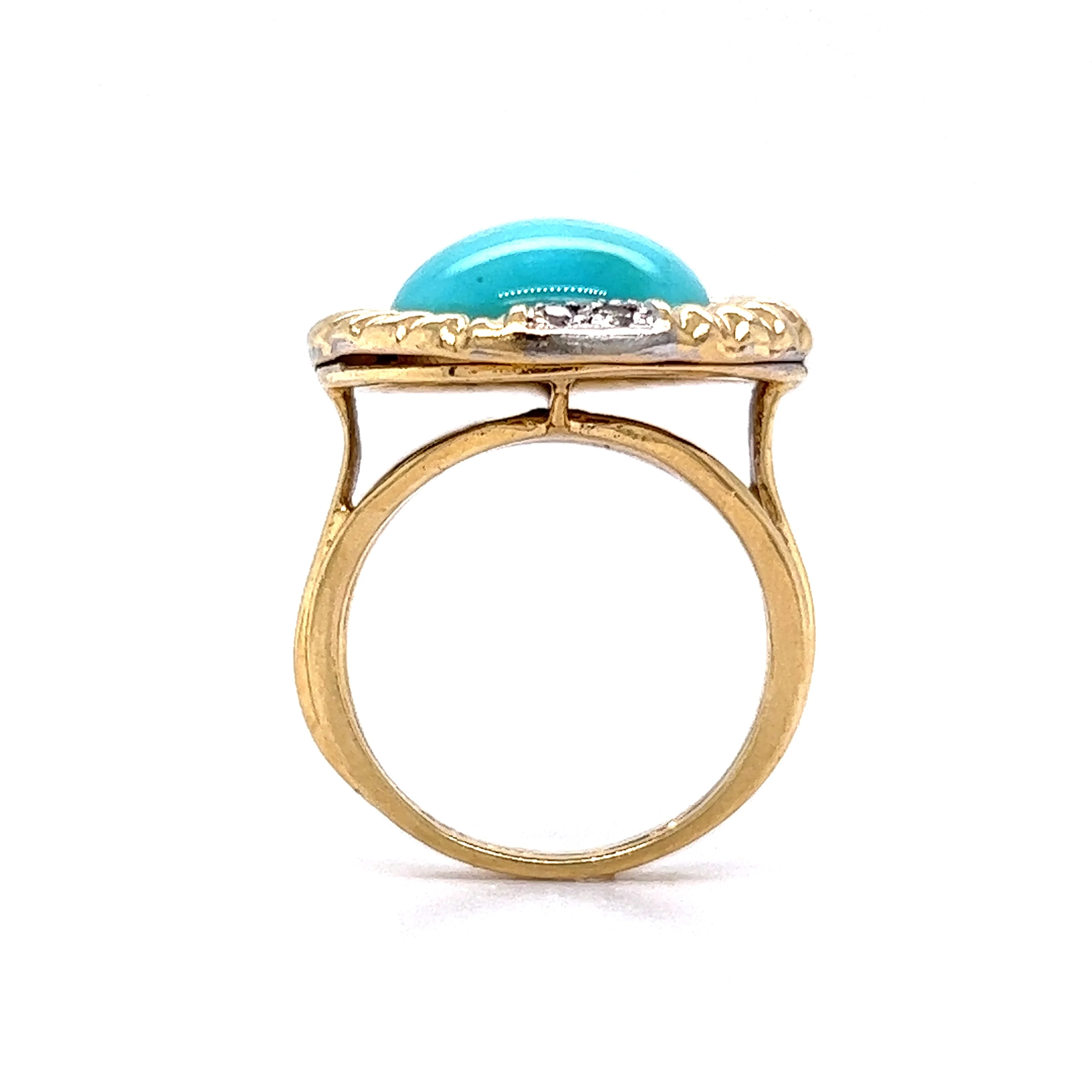 Vintage Mid-Century Cabochon Turquoise Cocktail Ring in 14k Yellow Gold - Image 4