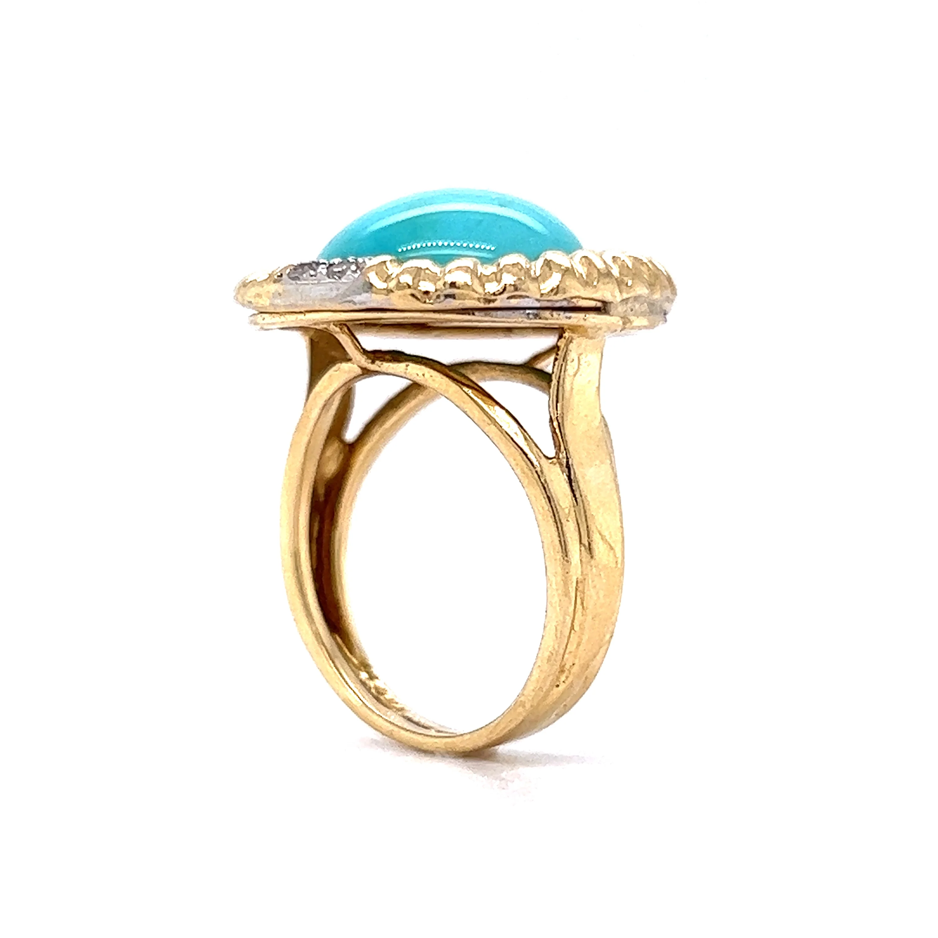 Vintage Mid-Century Cabochon Turquoise Cocktail Ring in 14k Yellow Gold - Image 5