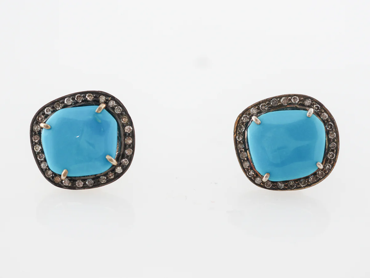 Turquoise & Diamond Earrings in Gold & Sterling Silver - Image 3