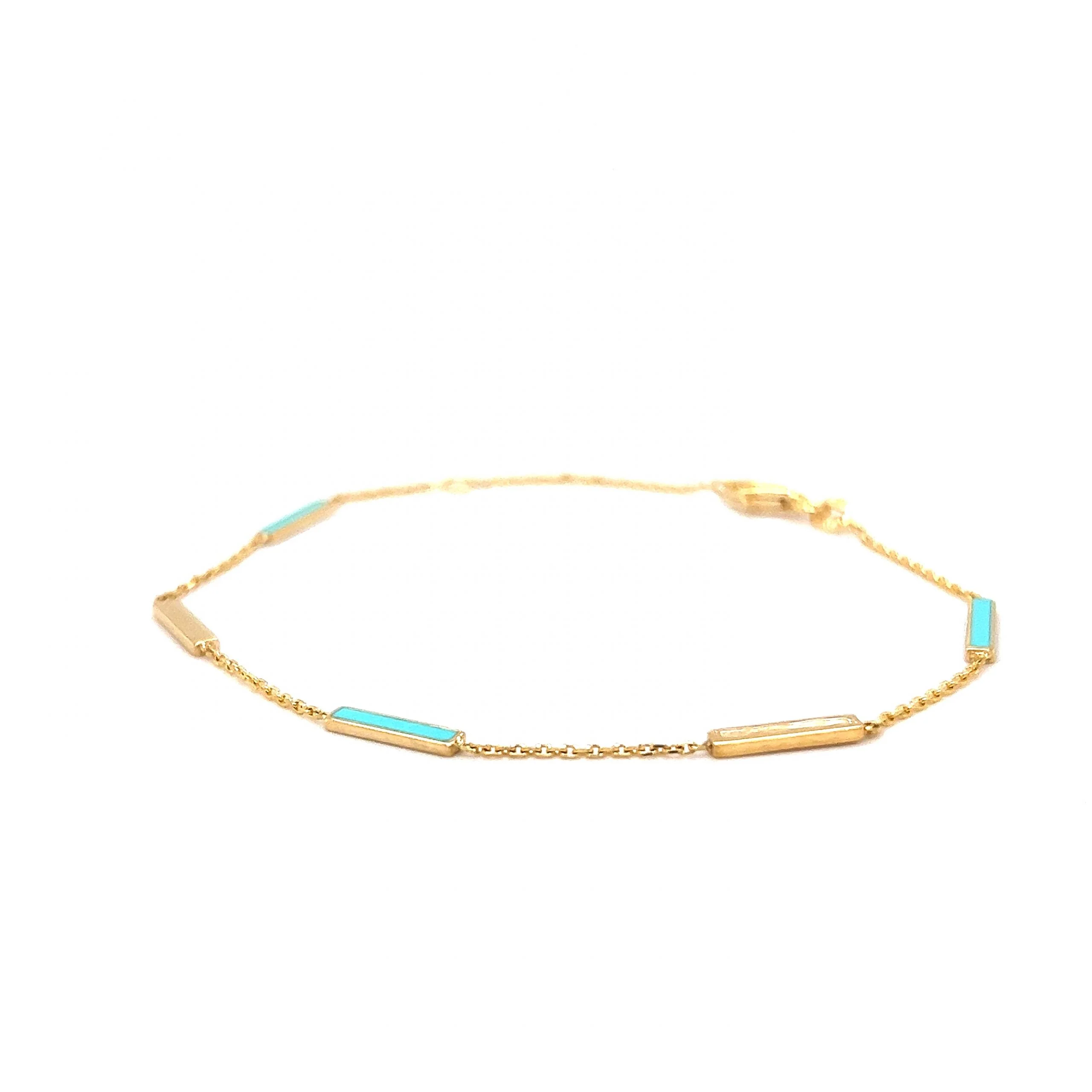 Turquoise Station Chain Bracelet in 14k Yellow Gold - Image 2